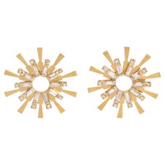 Carol Kauffmann Boucles d'oreilles en or 18 carats et diamants incolores sertis en baguette
