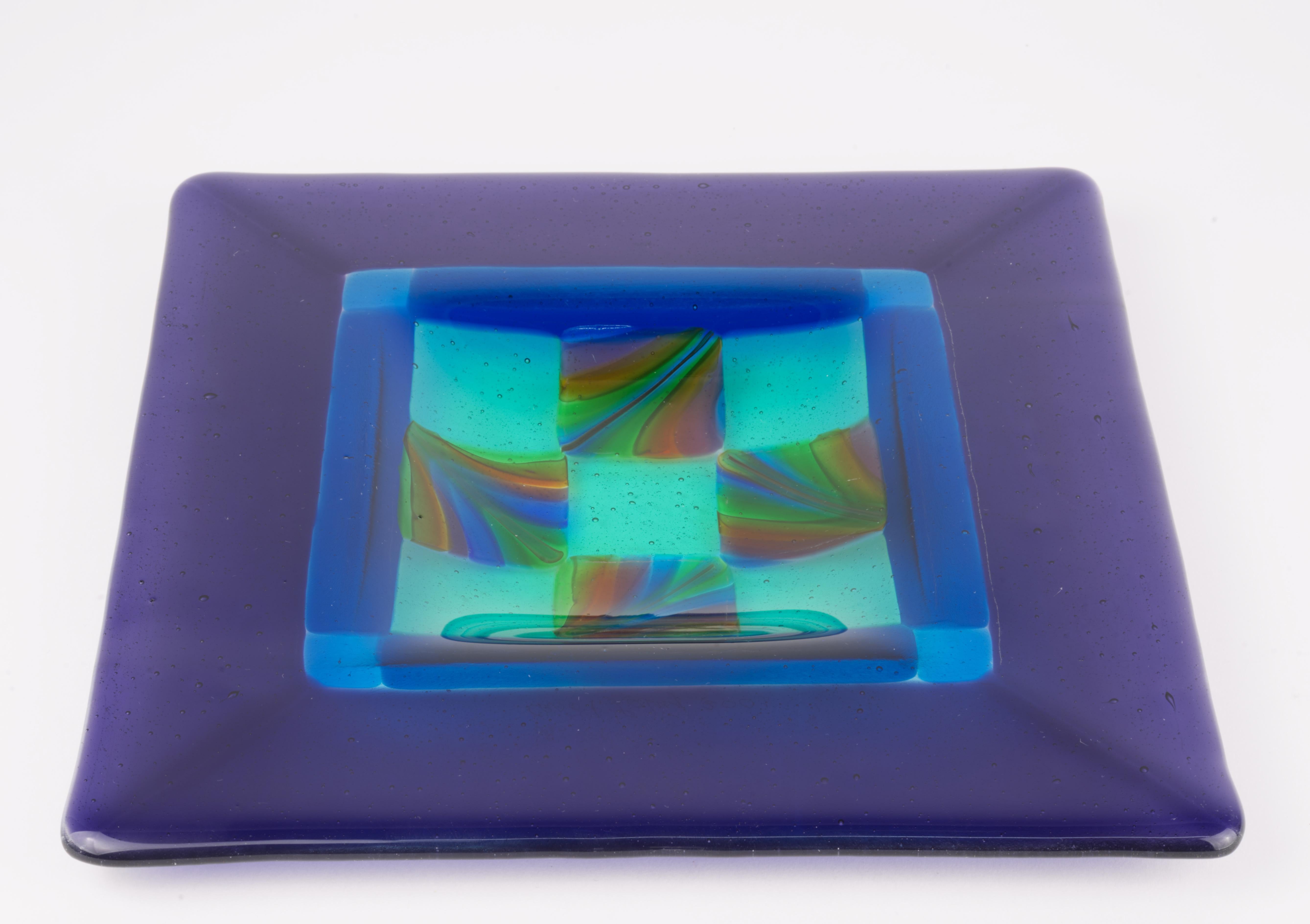 Carol Lahy Fused Art Glass Decorative Square Vide-Poche or Ashtray, Signed For Sale 2