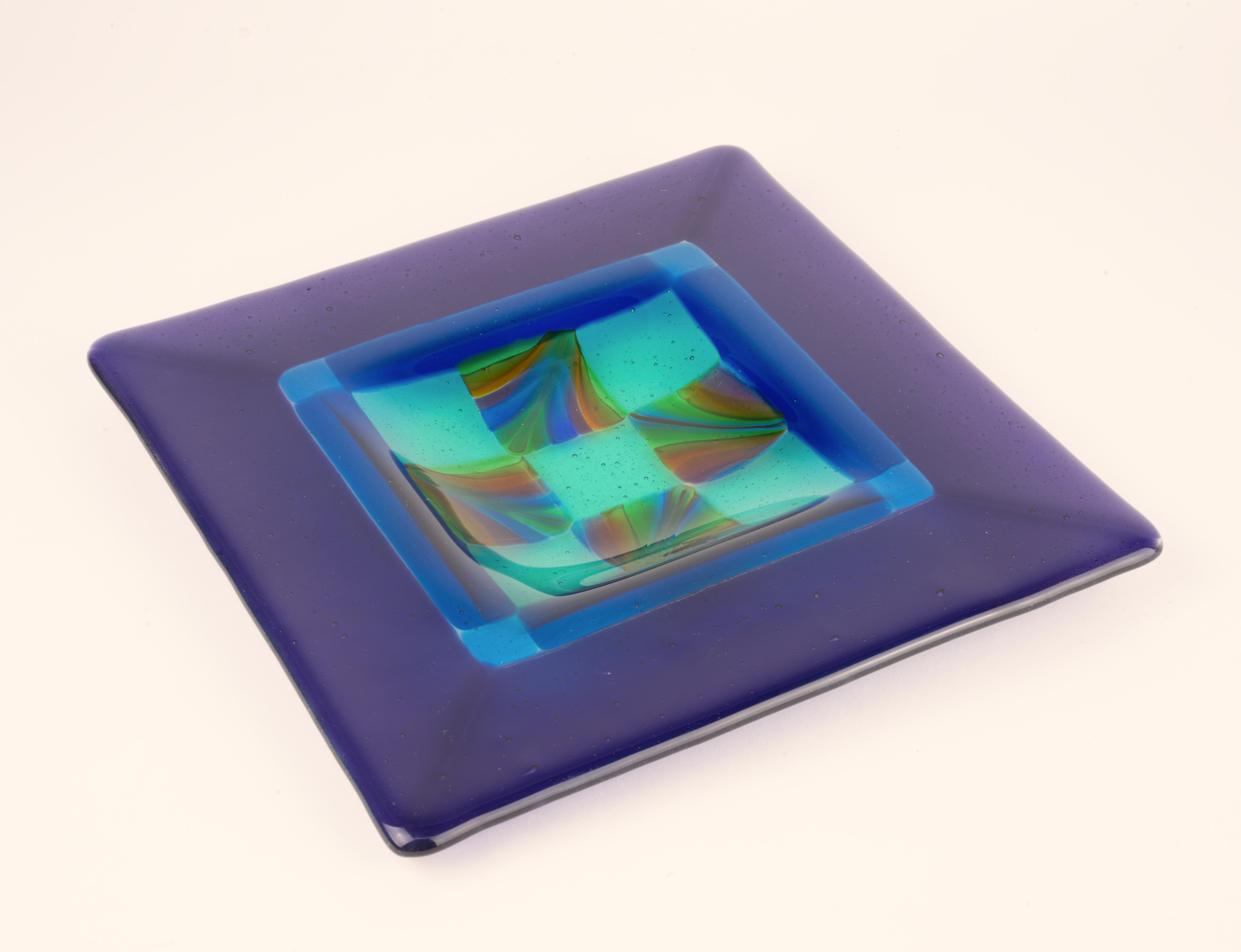 Carol Lahy Fused Art Glass Decorative Square Vide-Poche or Ashtray, Signed For Sale 3