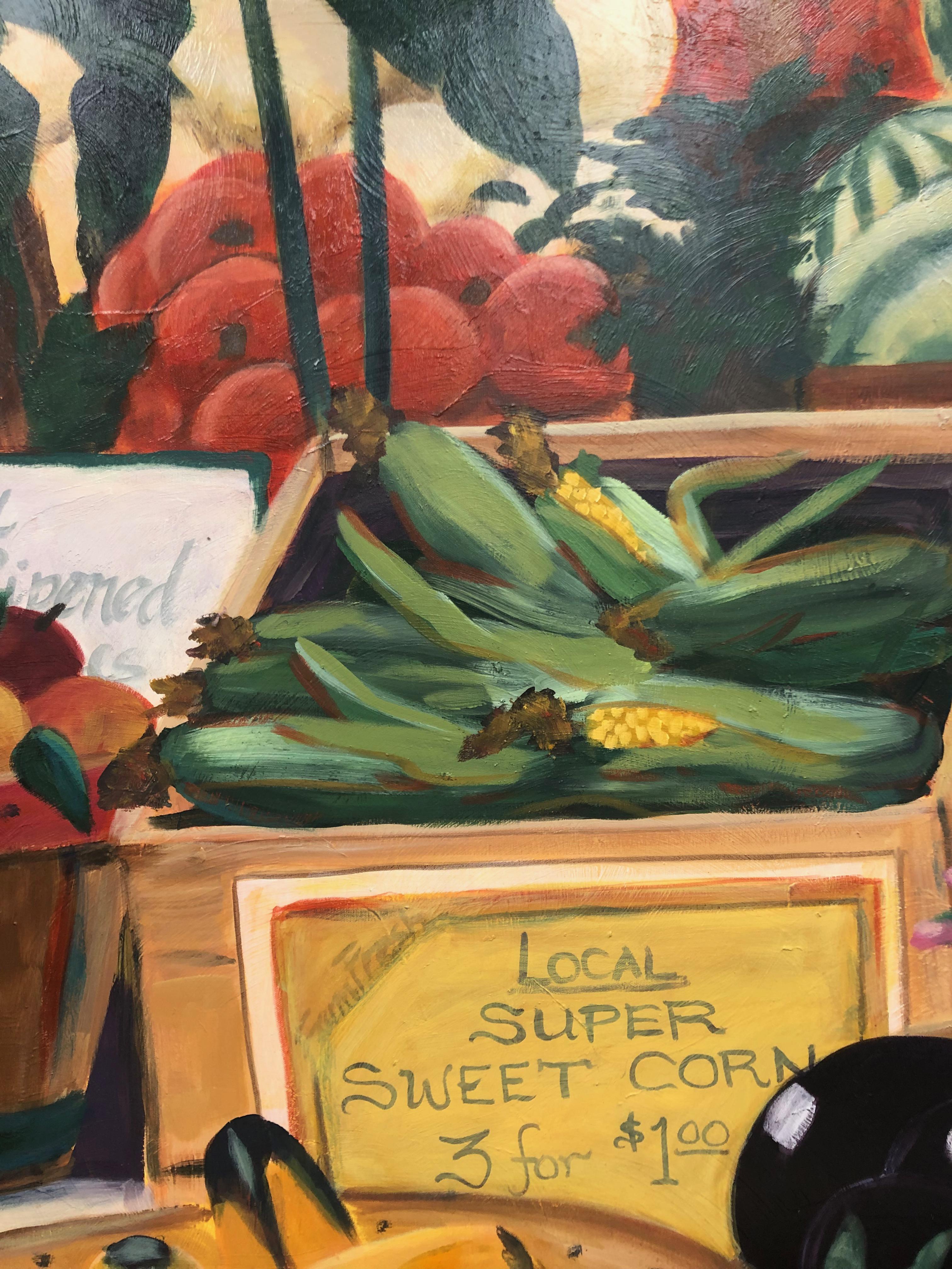 Fruit Market Large Still Life Painting
Artist signed lower right.
Carol Korpi McKinley is an internationally acclaimed American artist best known for her large-scale depictions of fruits, vegetables and animals, as well as her lush, color-drenched