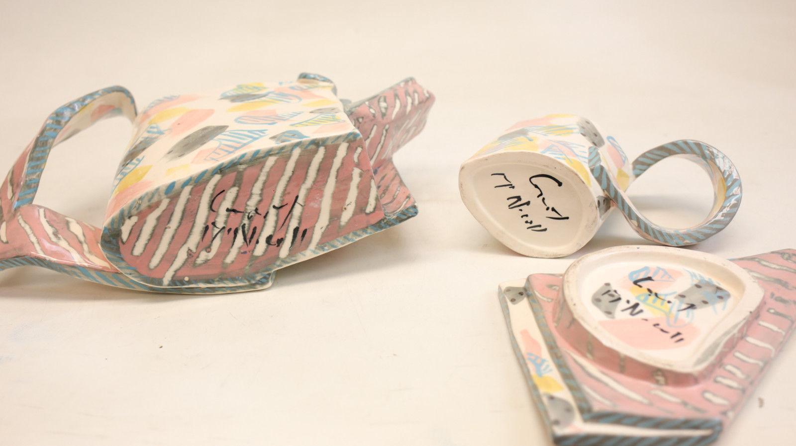 Carol McNicoll Hand Painted Geometric Ceramic Tea Service for 6, Signed 2