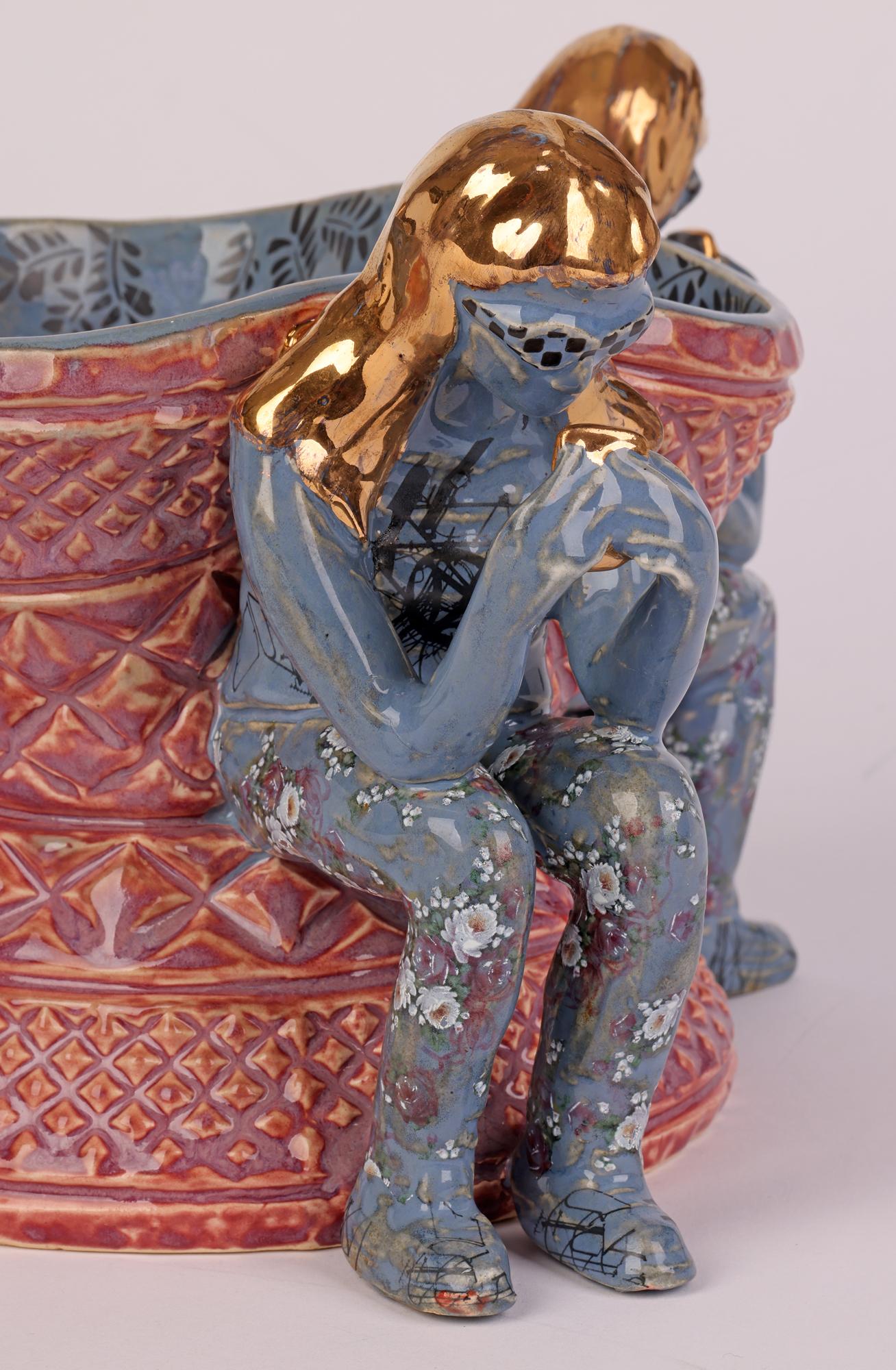 Carol McNicoll Studio Pottery Figural Bowl Titled Conversations 7