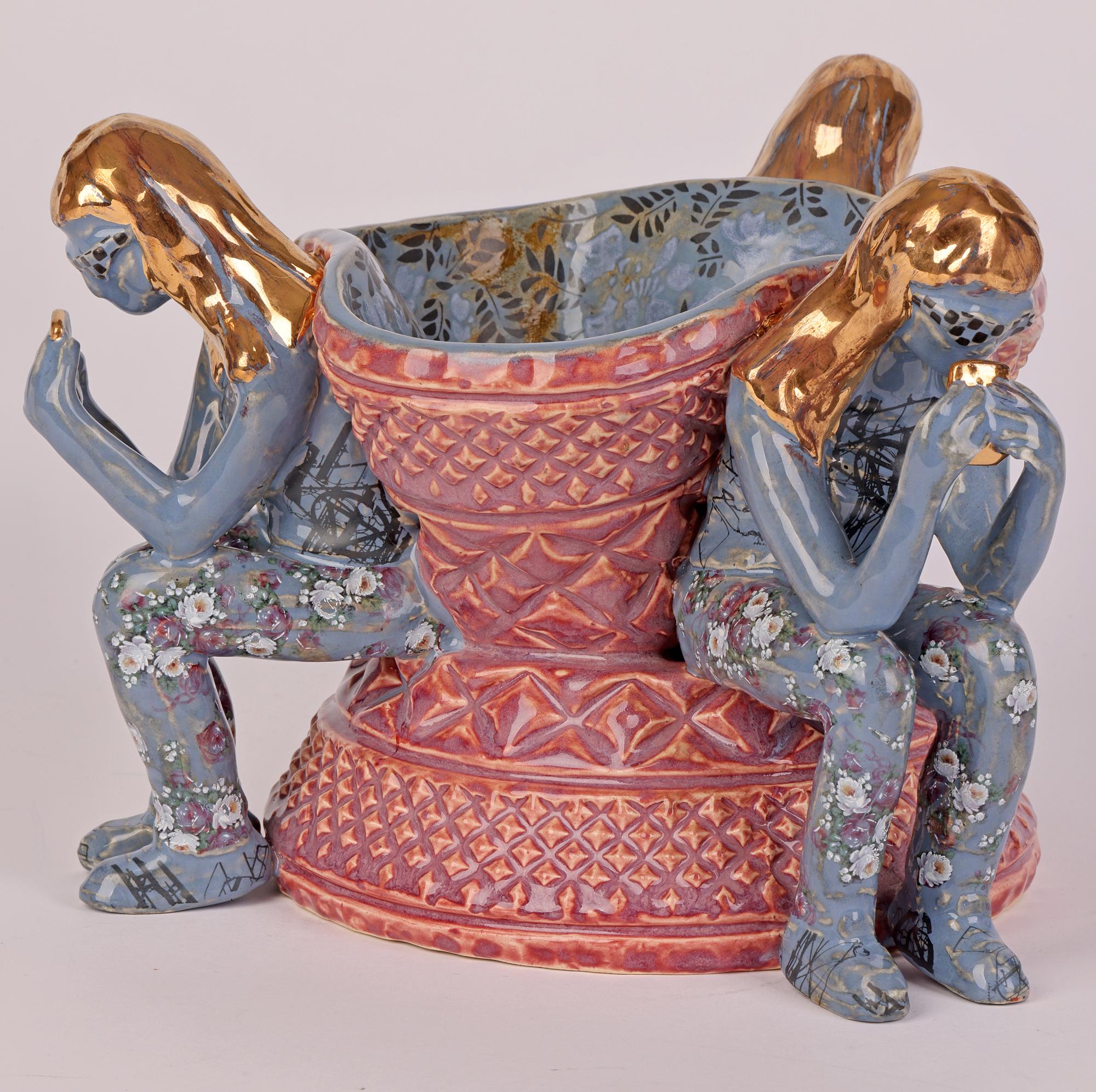 Glazed Carol McNicoll Studio Pottery Figural Bowl Titled Conversations
