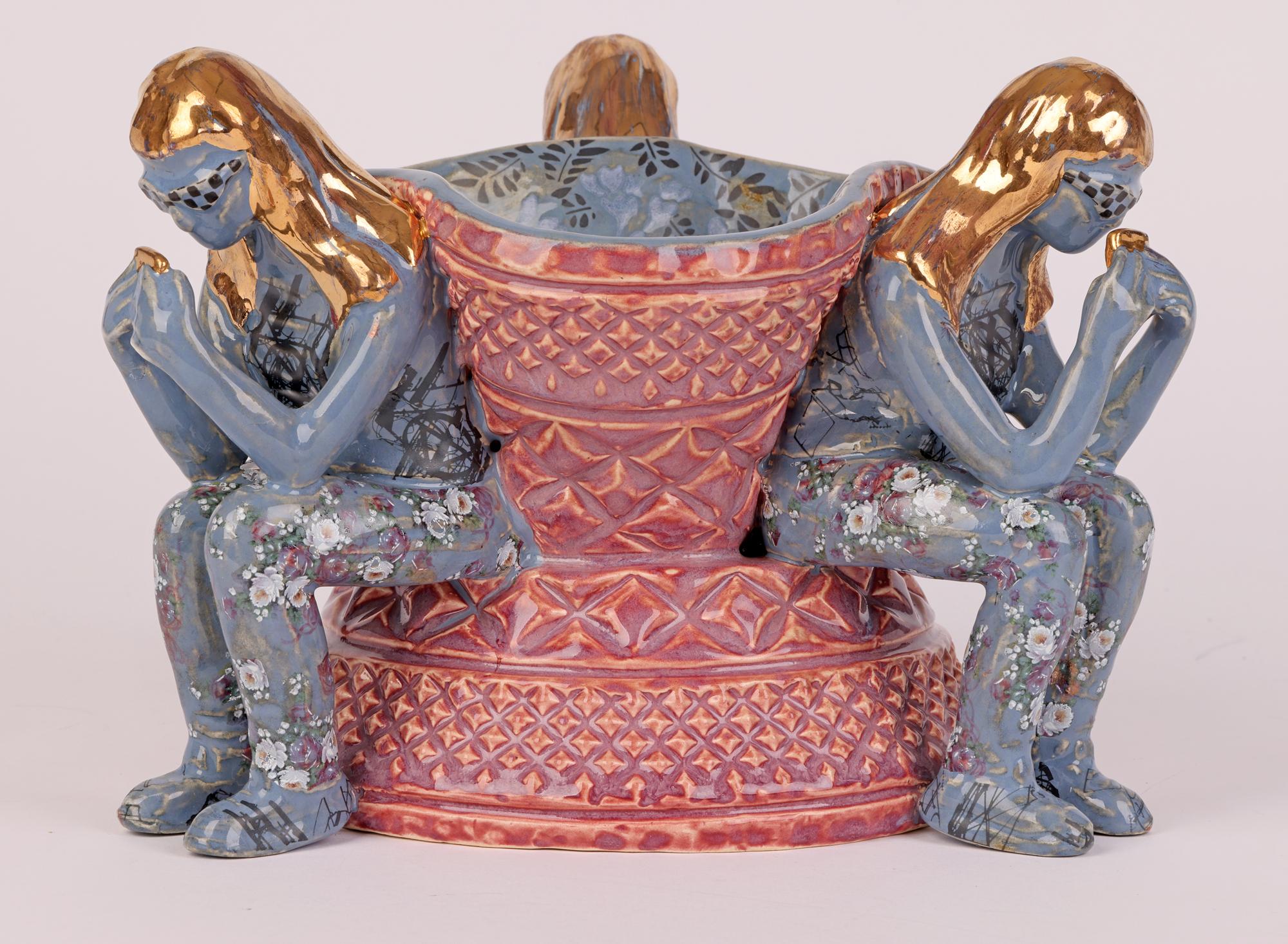 Stoneware Carol McNicoll Studio Pottery Figural Bowl Titled Conversations