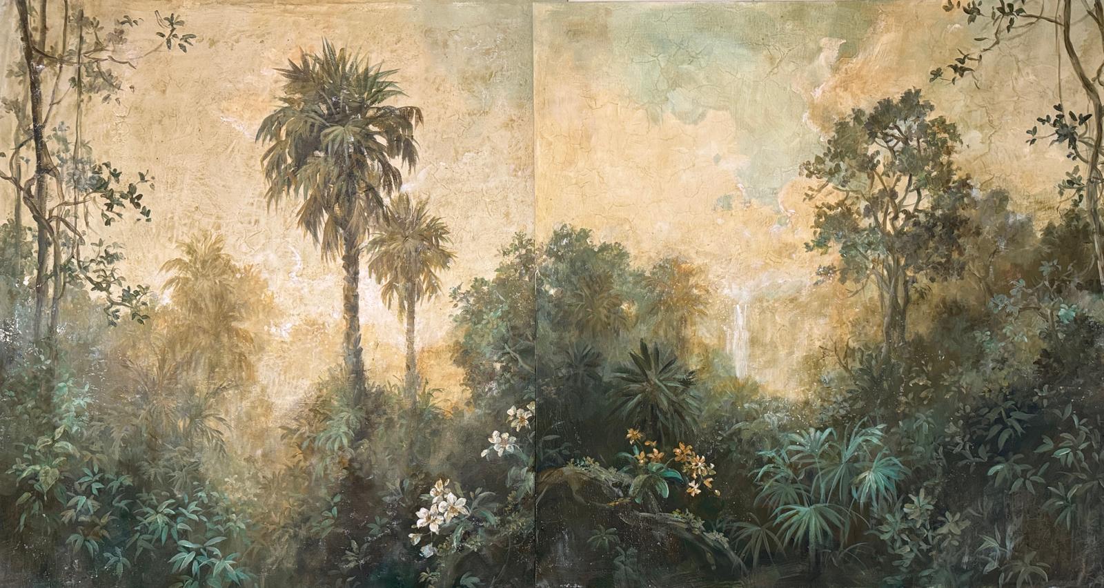 Carol Moreno, Zeitgenössisches Dschungellandschafts-Diptychon, 2025