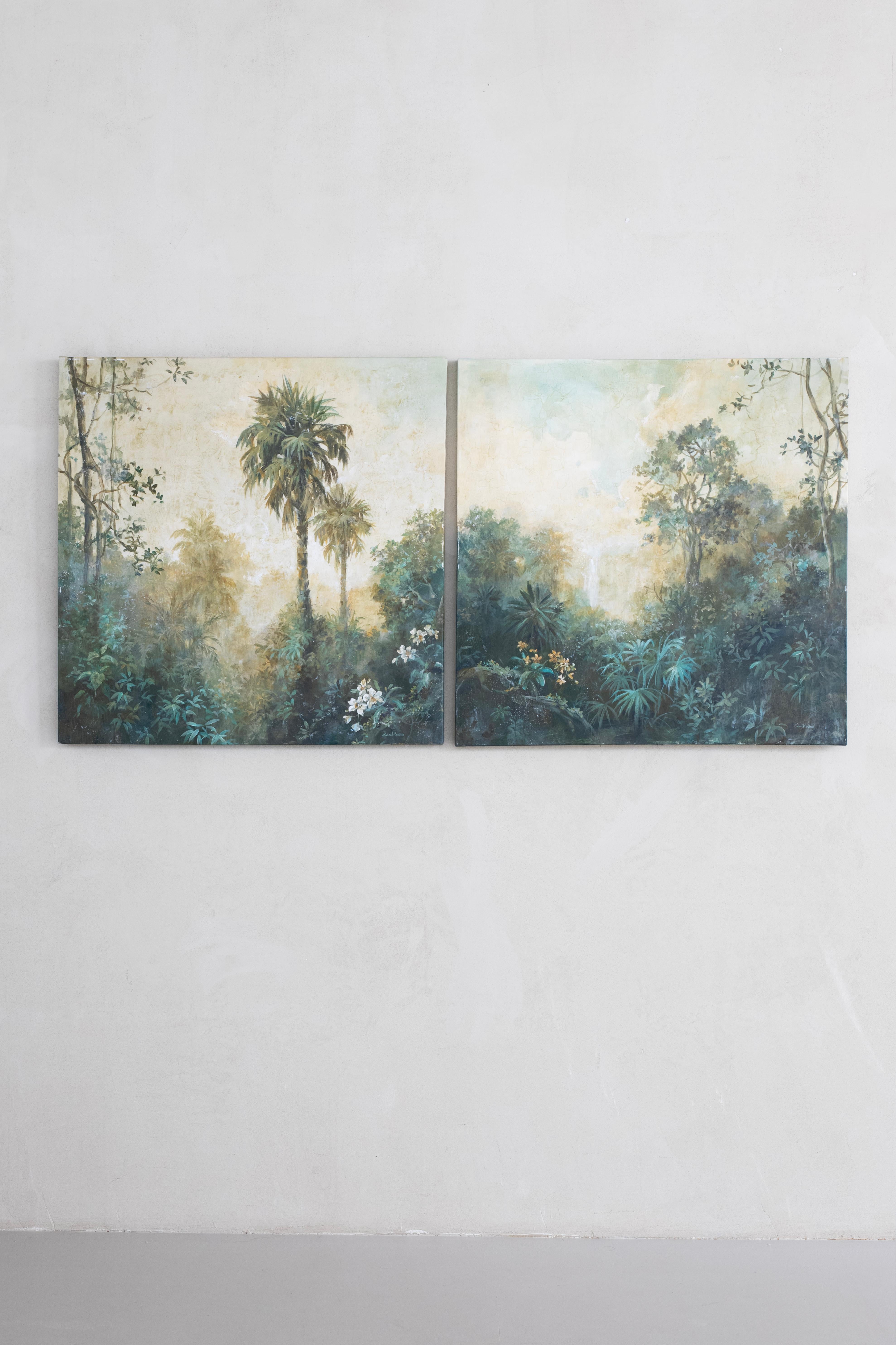 Carol Moreno, Contemporary Landscape Jungle Green Landscape Diptych, 2025