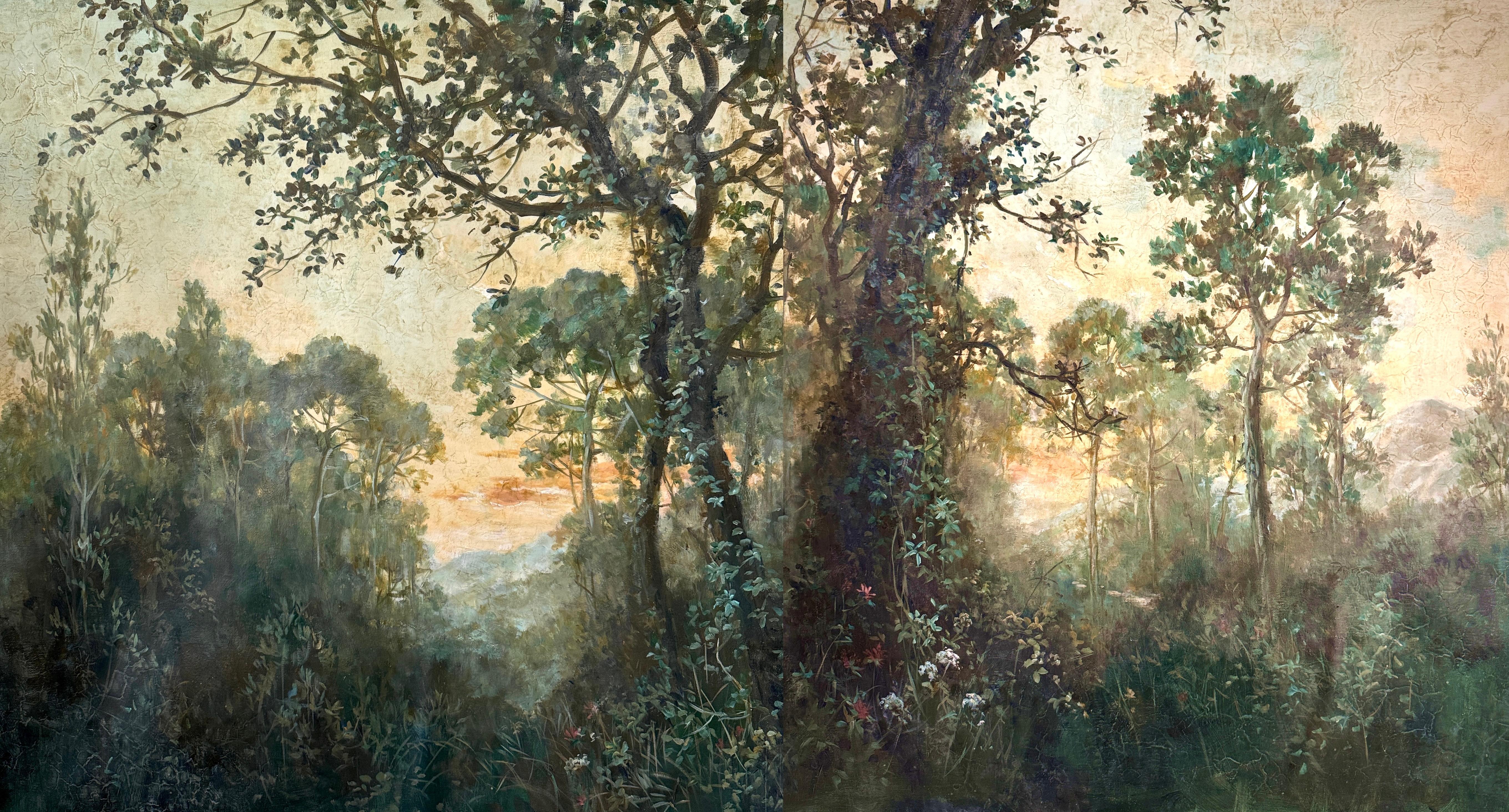 Contemporary Forest Landscape Diptych, Acrylic and Oil on Canvas Carol Moreno