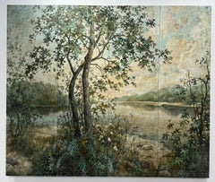 Contemporary Jungle Landscape Acrylic and Oil on Canvas 4 Panels Carol Moreno