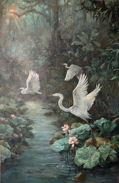 Large Naturalistic Wetland Landscape Painting by Carol Moreno Contemporary