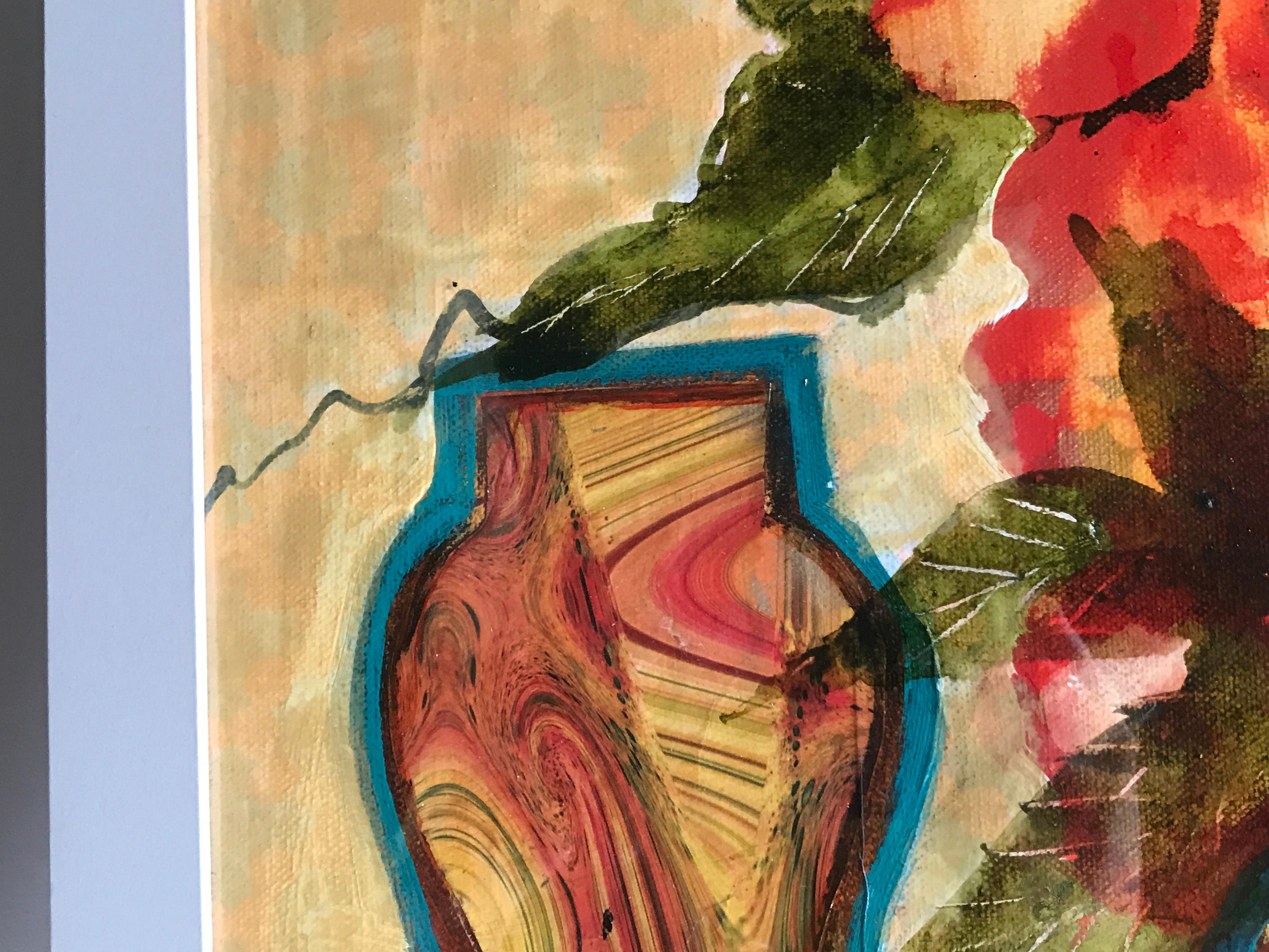 Vaso Elefante, Quadro originale, Impressionismo moderno, Arte floreale, Arancione, Vaso 6