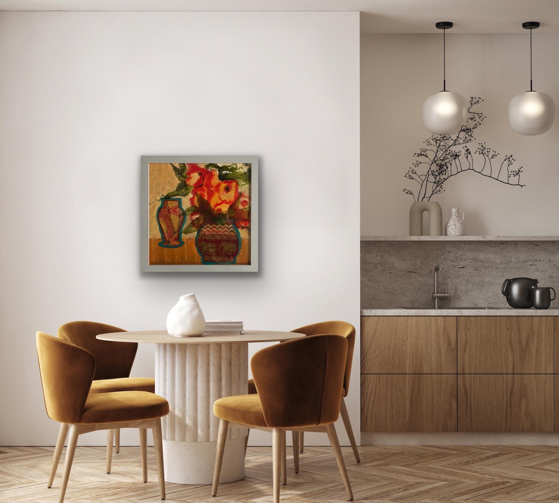 Vaso Elefante, Quadro originale, Impressionismo moderno, Arte floreale, Arancione, Vaso 7