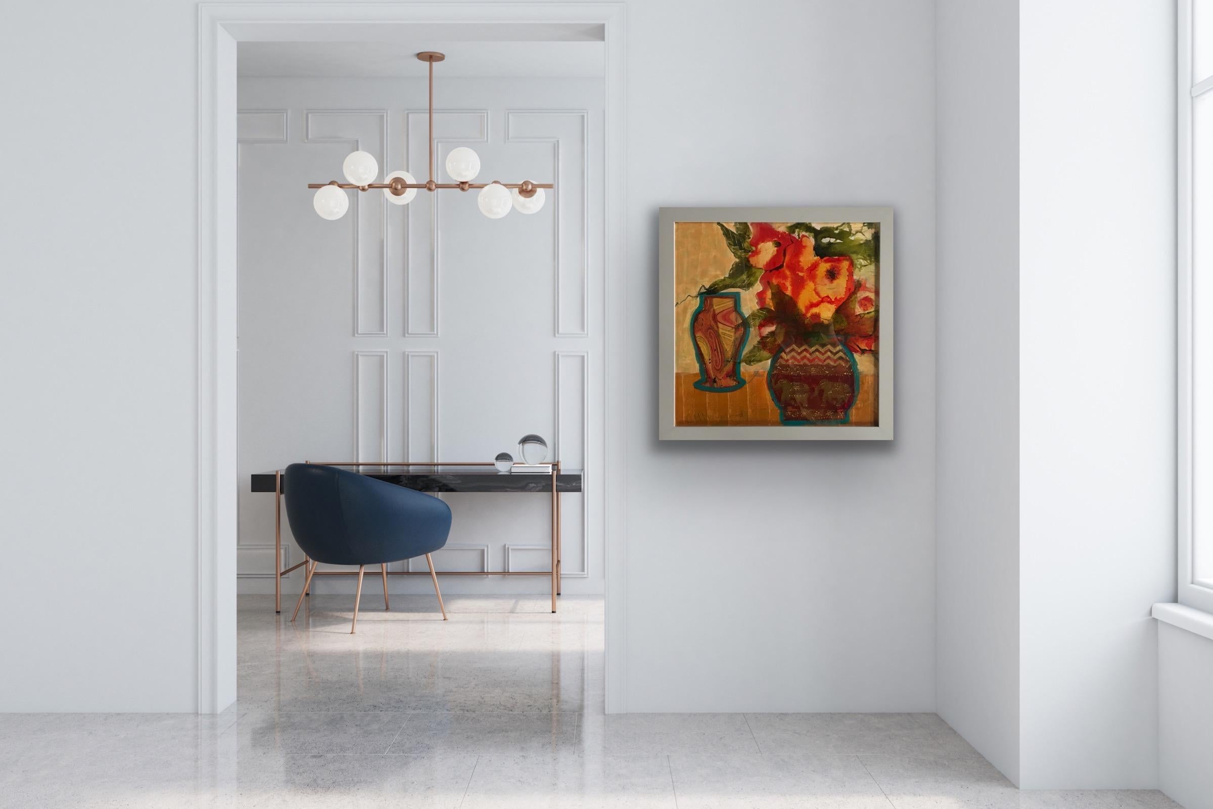 Vaso Elefante, Quadro originale, Impressionismo moderno, Arte floreale, Arancione, Vaso 8