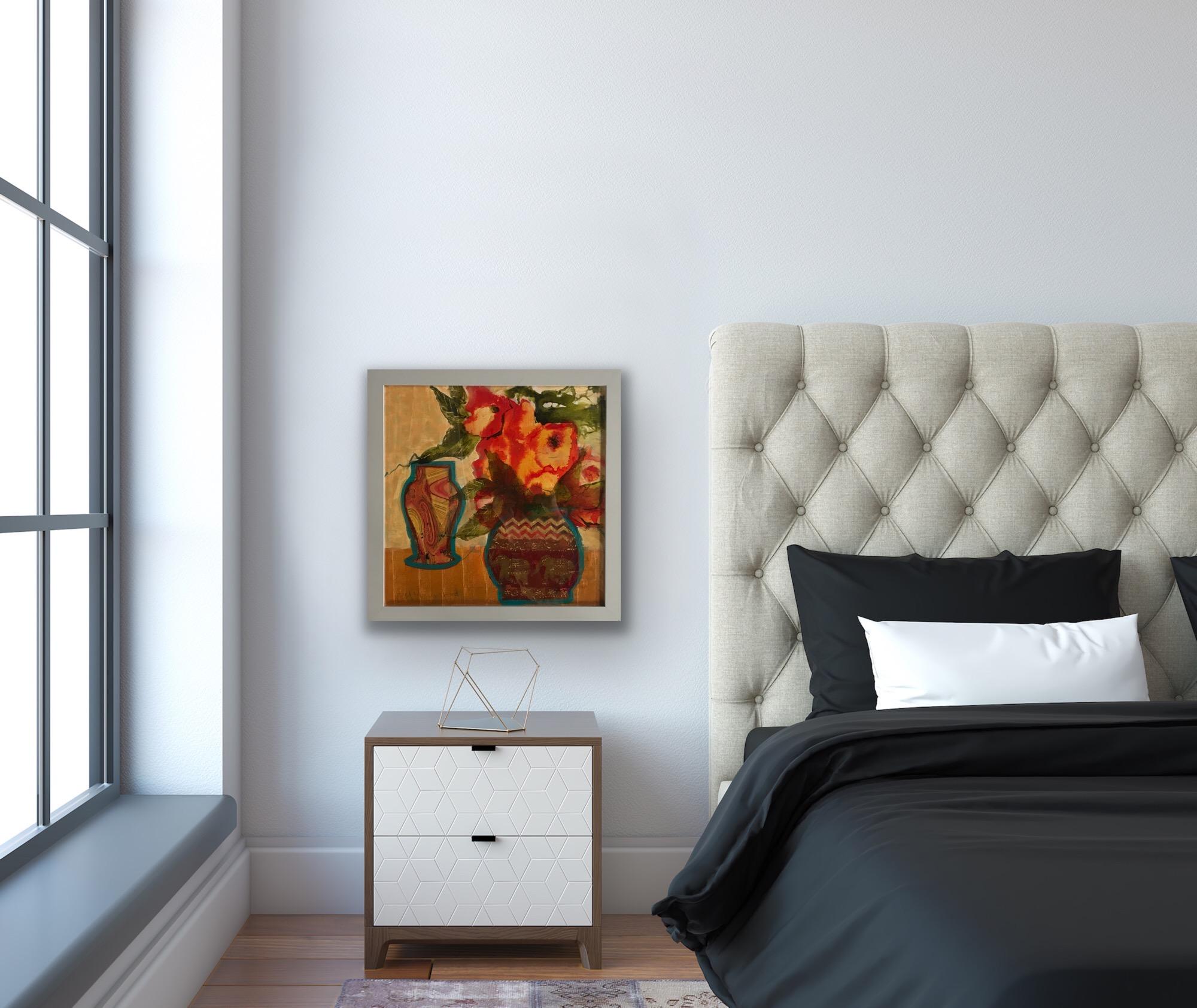 Vaso Elefante, Quadro originale, Impressionismo moderno, Arte floreale, Arancione, Vaso 9