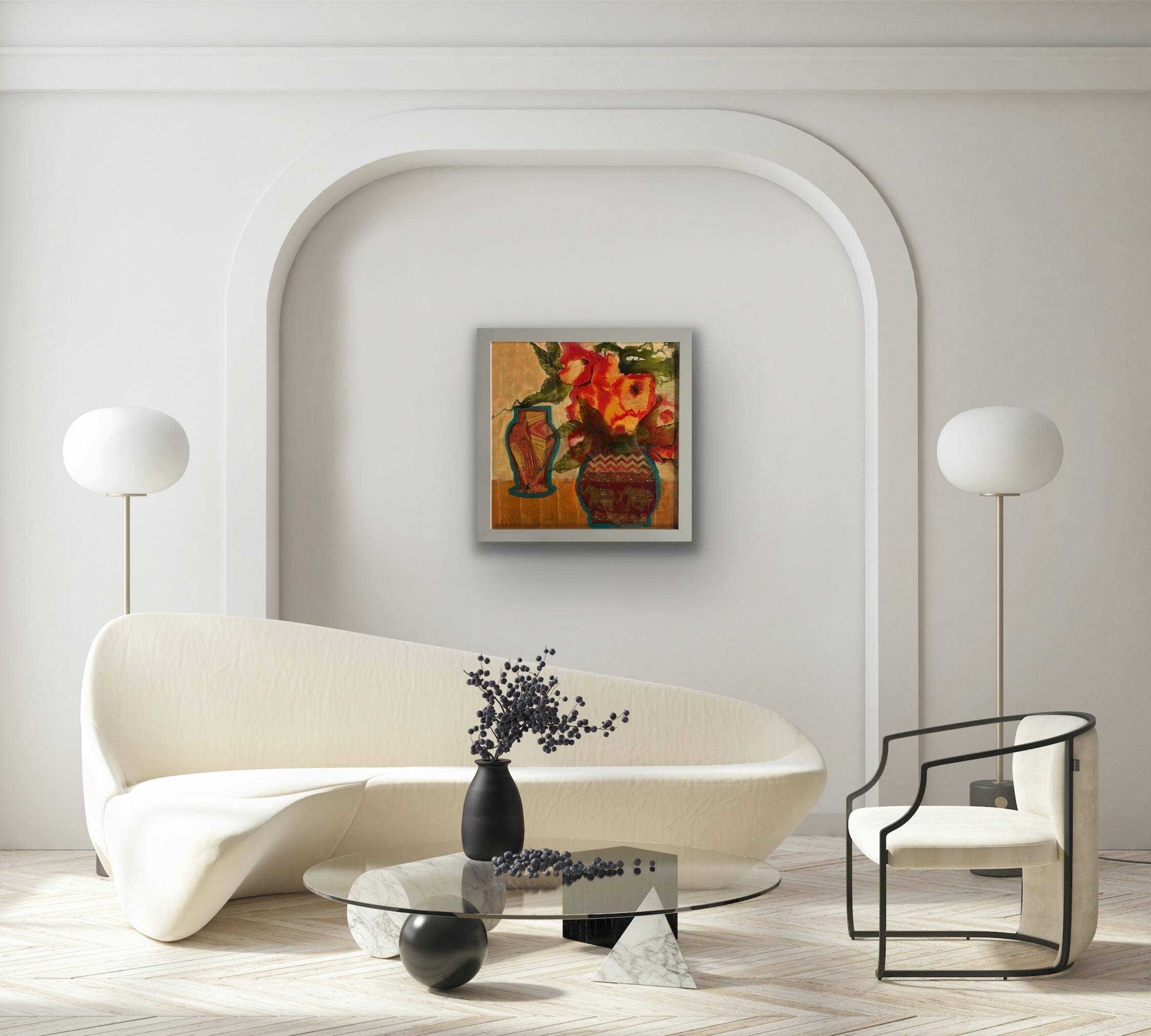 Vaso Elefante, Quadro originale, Impressionismo moderno, Arte floreale, Arancione, Vaso 13