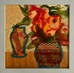 Vase éléphant, peinture originale, impressionnisme moderne, art floral, orange, vase