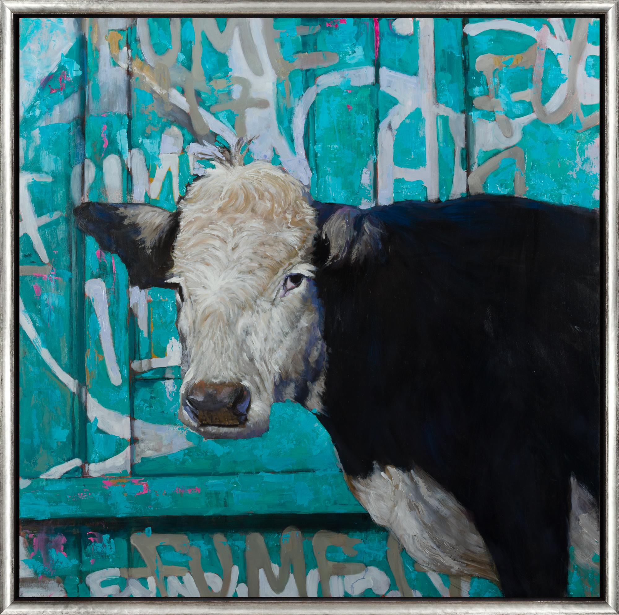"Humo" Vaca Contemporánea Pintura al Óleo sobre Lienzo Enmarcada - Painting de Carol O'Malia