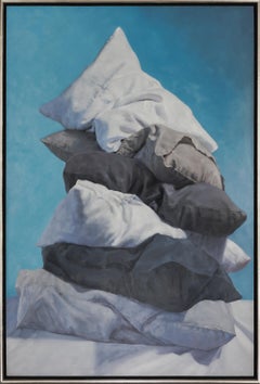 "I Didn't Sleep A Wink" Cuscino contemporaneo Olio su pannello con cornice