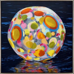 Realistisches Ölgemälde eines Strandballs auf Wasser, „Orange Ruminations“