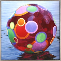 "Ruby Reflections" Realistic Painting of Beach Ball on Water
