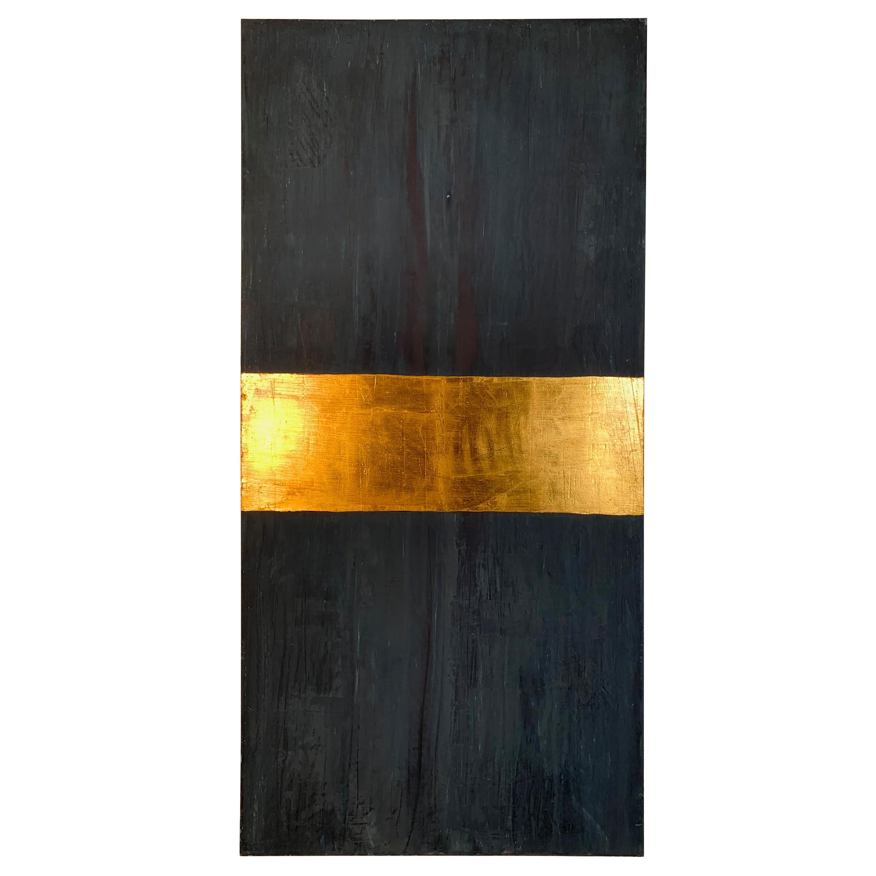 Carol Post, "Blue with Gold", Plaster and Acrylic with Gold Leaf on Canvas