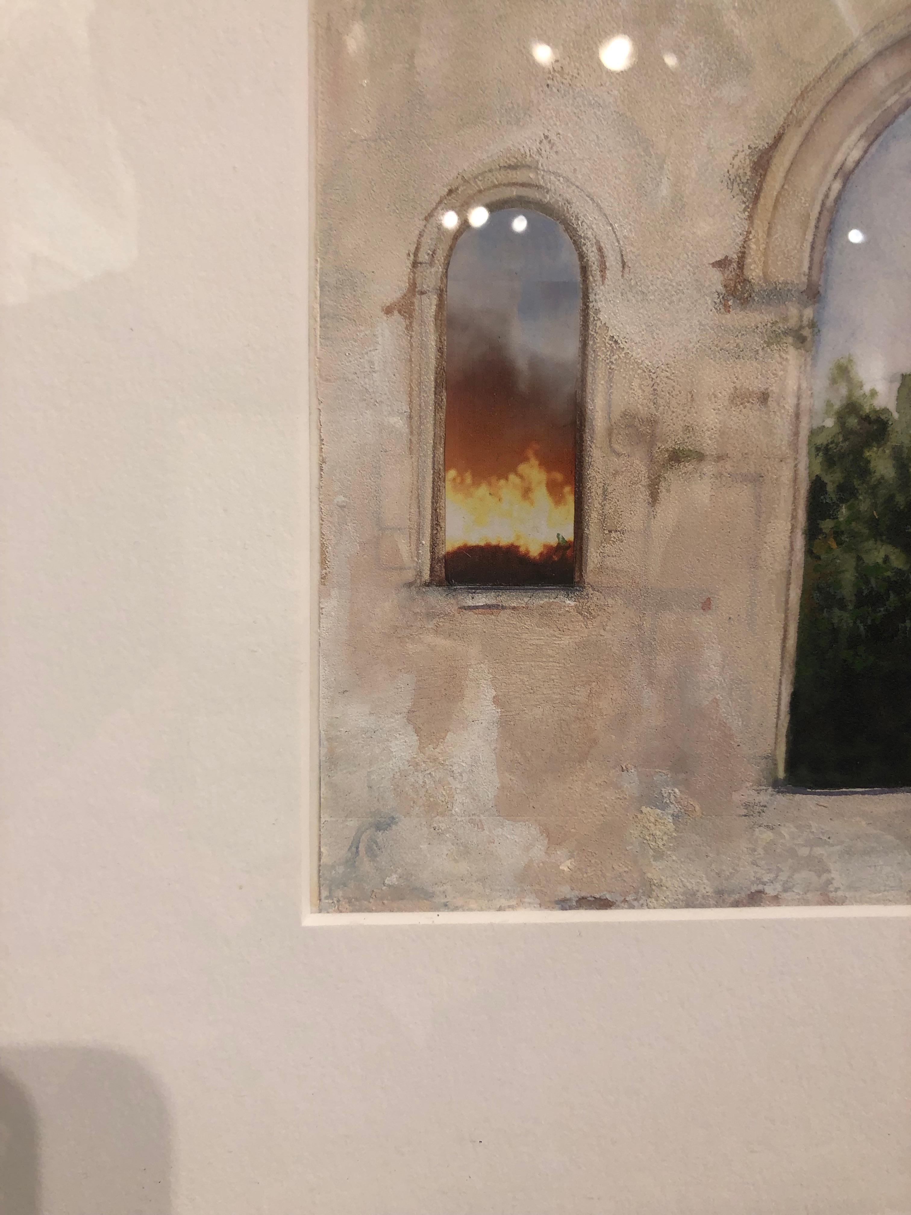 Arched Inferno - Architectural Study with Landscape, Collaged and Painted 1