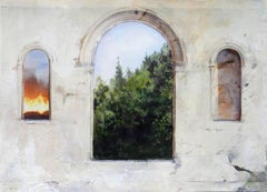 Arched Inferno - Architectural Study with Landscape, Collaged and Painted
