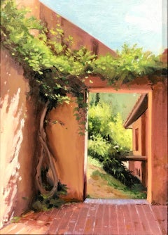 Artigas Wisteria, Architectural Landscape Painting with Lush Greenery