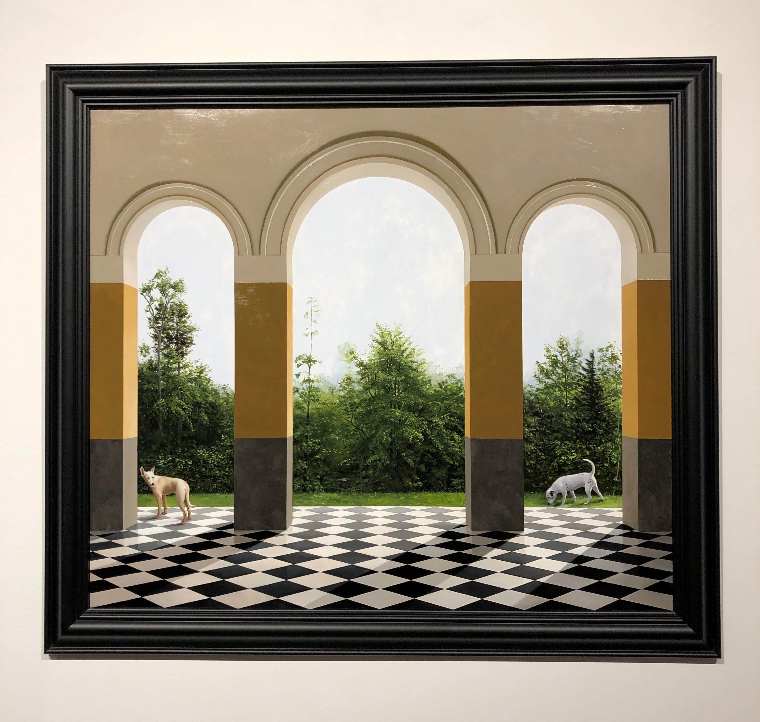 Before the End - Architectural Arches with Wooded Landscape & Dogs, Oil Painting 3