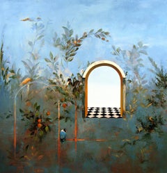 Bird Song, Gardenscape Taken from Ancient Roman Frescos, Original Oil Painting