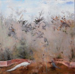 Cecare - Gardenscape with Birds Inspired by Ancient Roman Frescos, Oil on Panel