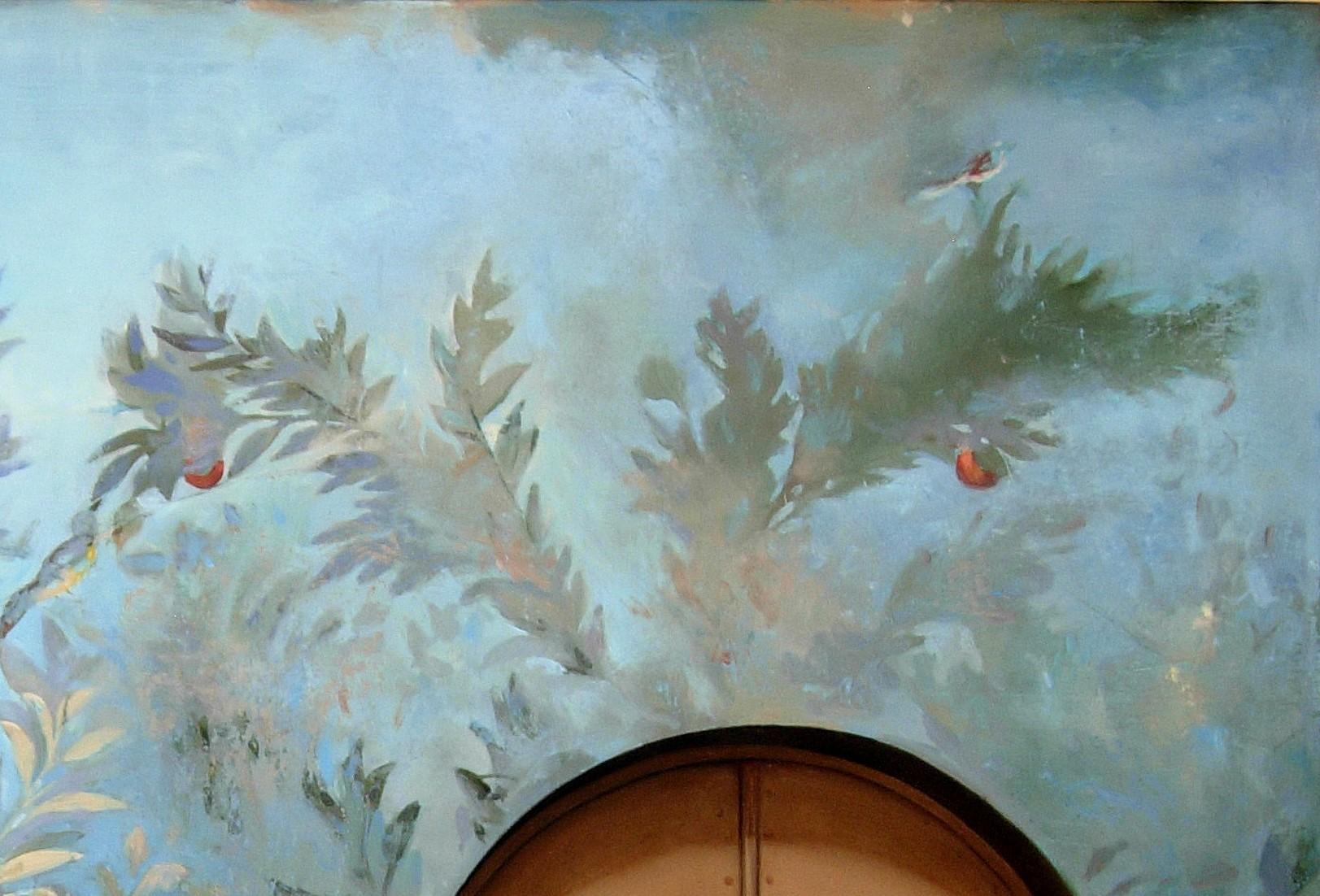 Entrata Severa, paysage de jardin architectural inspiré par les Frescos romains anciens - Gris Landscape Painting par Carol Pylant