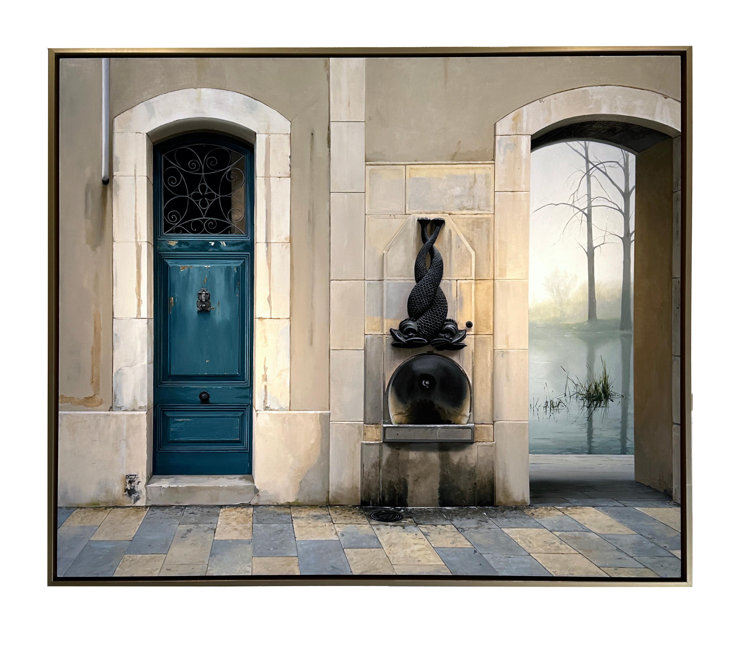 Equipoise (A State of Equilibrium) - Architectural Imagery, Oil on Panel, Framed For Sale 4