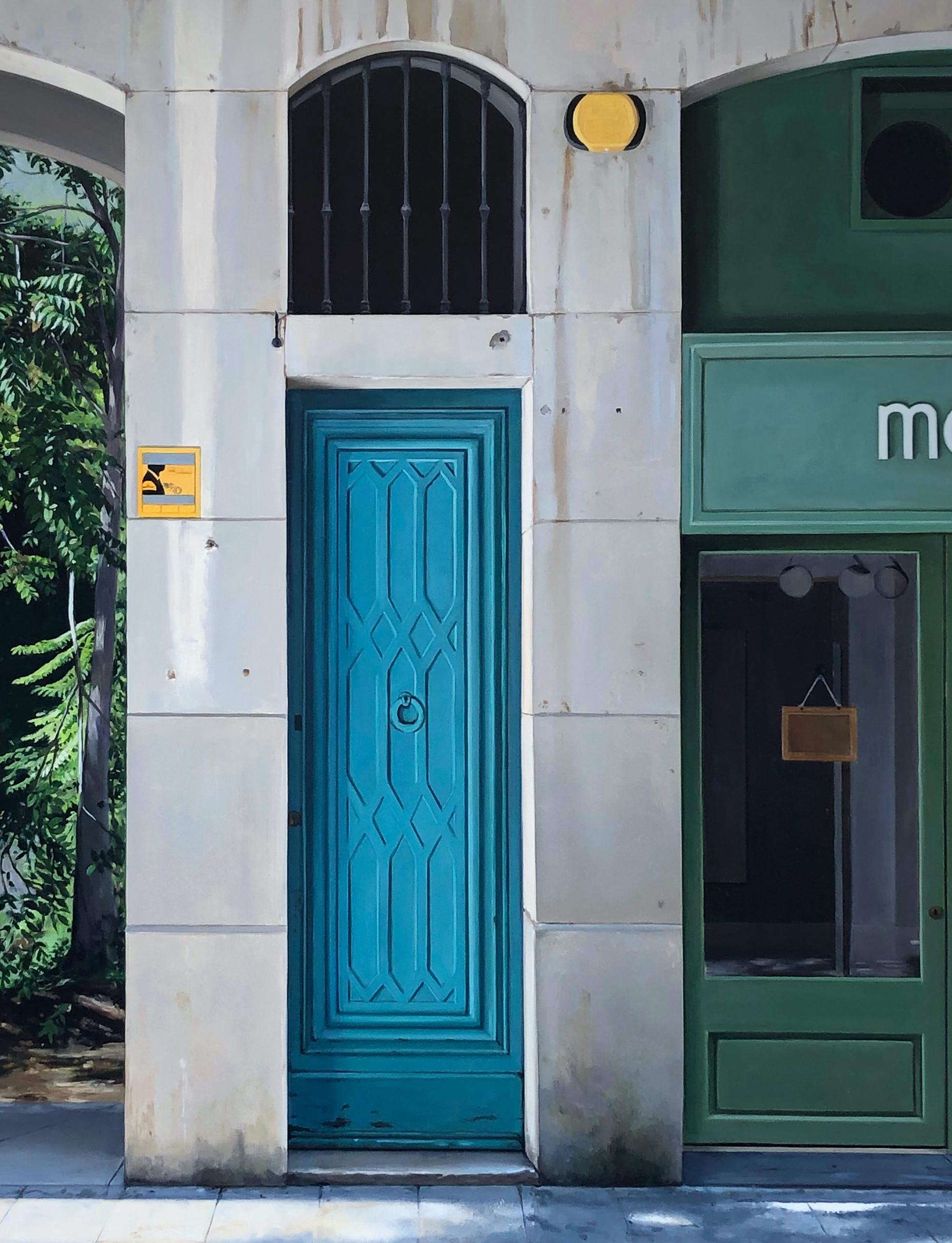 Escapar (To Escape) - Architectural Imagery, Doorways and Lush Tropical Scene - Painting by Carol Pylant