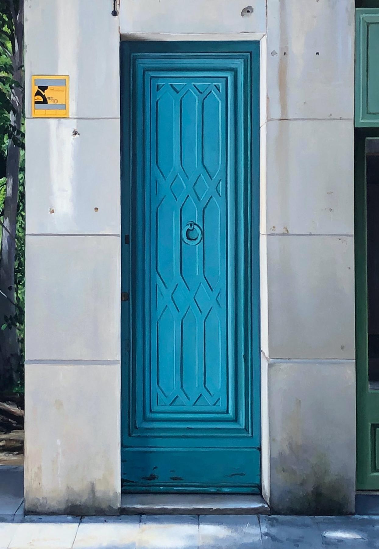 Escapar (To Escape) - Architectural Imagery, Doorways and Lush Tropical Scene - Contemporary Painting by Carol Pylant