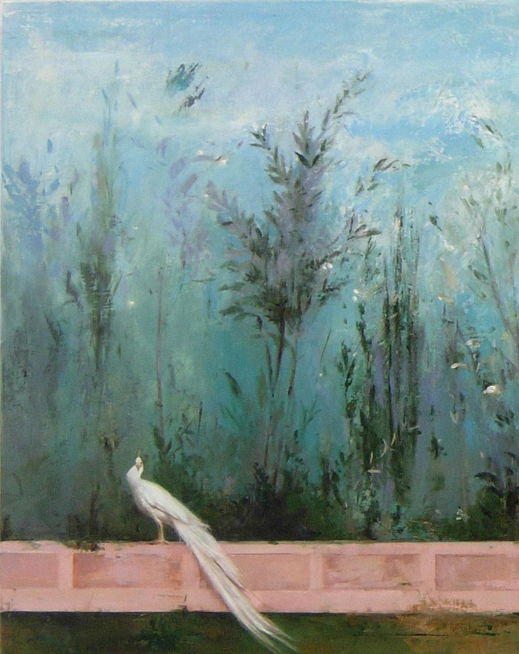 Il Muro, Large Scale Gardenscape Inspired by Ancient Roman Frescos, Oil on Panel - Painting by Carol Pylant