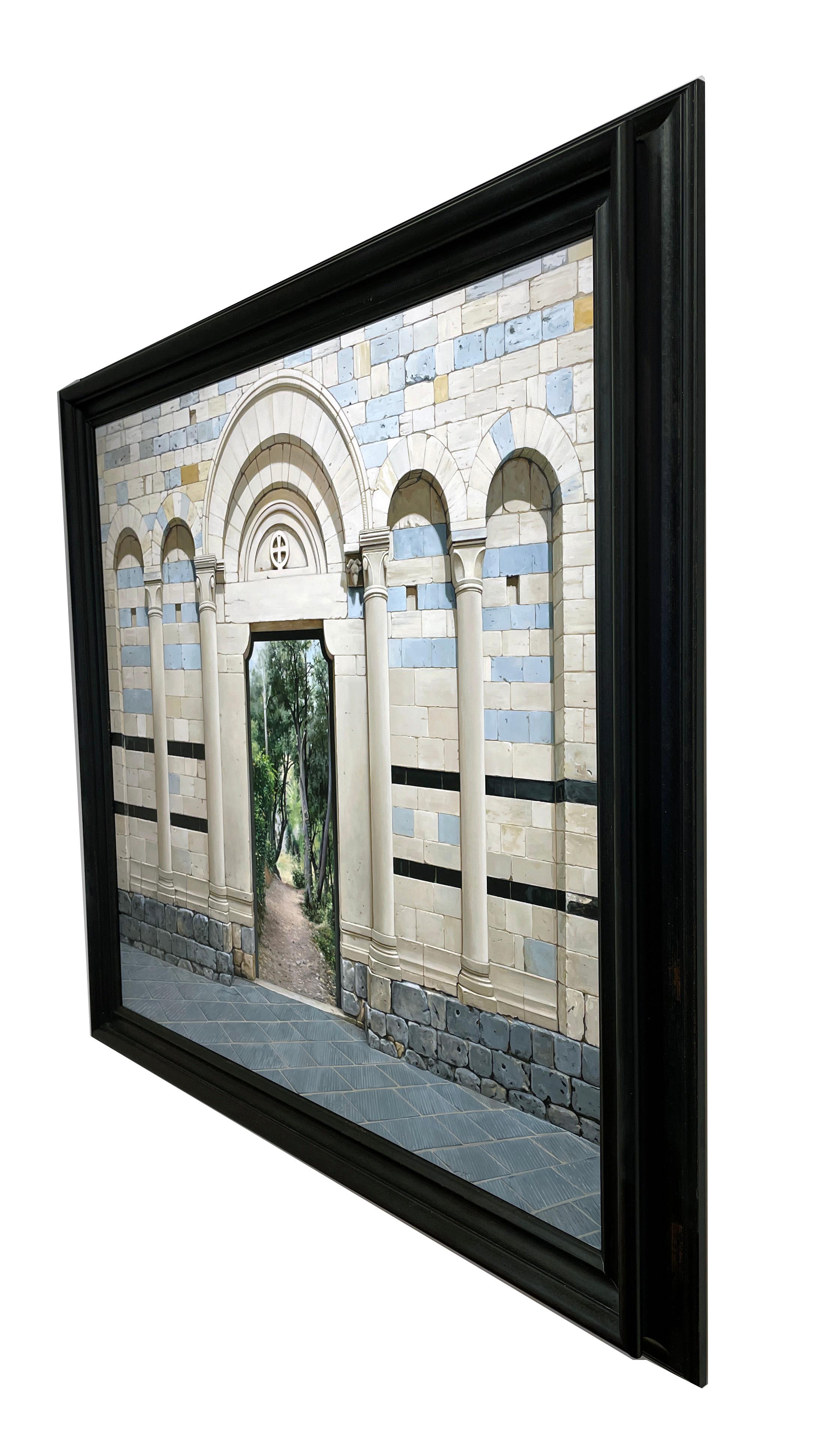 Antike architektonische gewölbte Türen von La Prima Pietra in üppiger Landschaft (Zeitgenössisch), Painting, von Carol Pylant