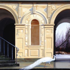 Medici Winter - Classic Architecture Facade with White Peacock and Winter Scene