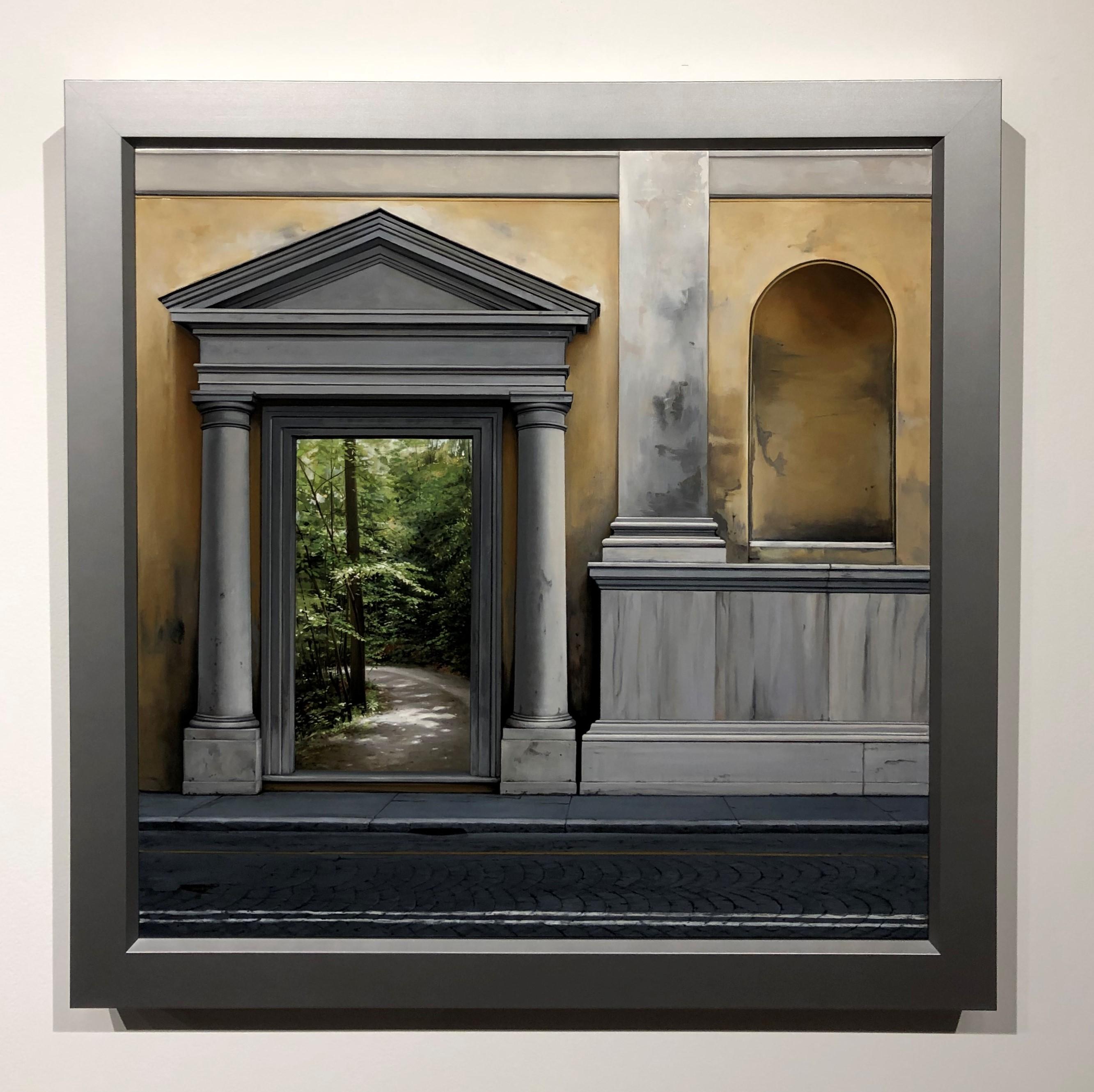 No Return - Architectural Facade with Lush Green Gardens, Oil Painting 1