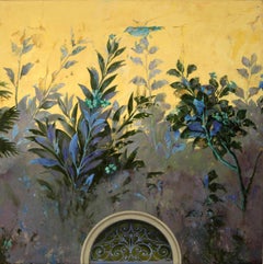 Sostenere, paysage de jardin inspiré par les Frescos romains anciens, peinture à l'huile originale