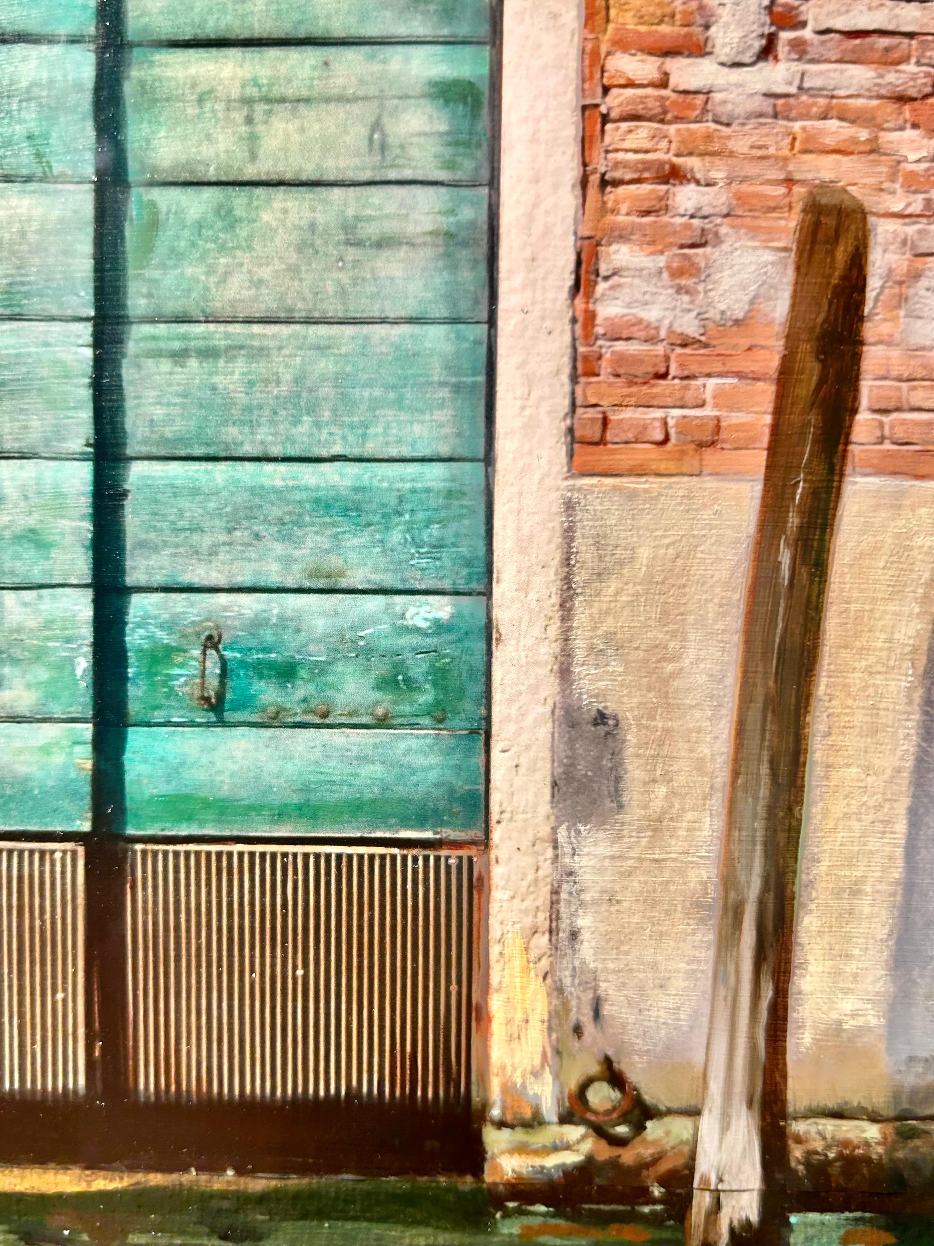 Estudio para Acqua in Aumento (Agua que sube) - Escena arquitectónica veneciana del agua - Painting Contemporáneo de Carol Pylant