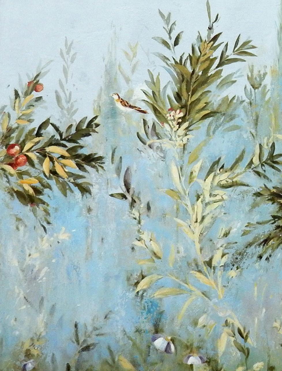 Uscita - Grand paysage de jardin en trompe-l'œil inspiré des Frescos romains anciens - Contemporain Painting par Carol Pylant