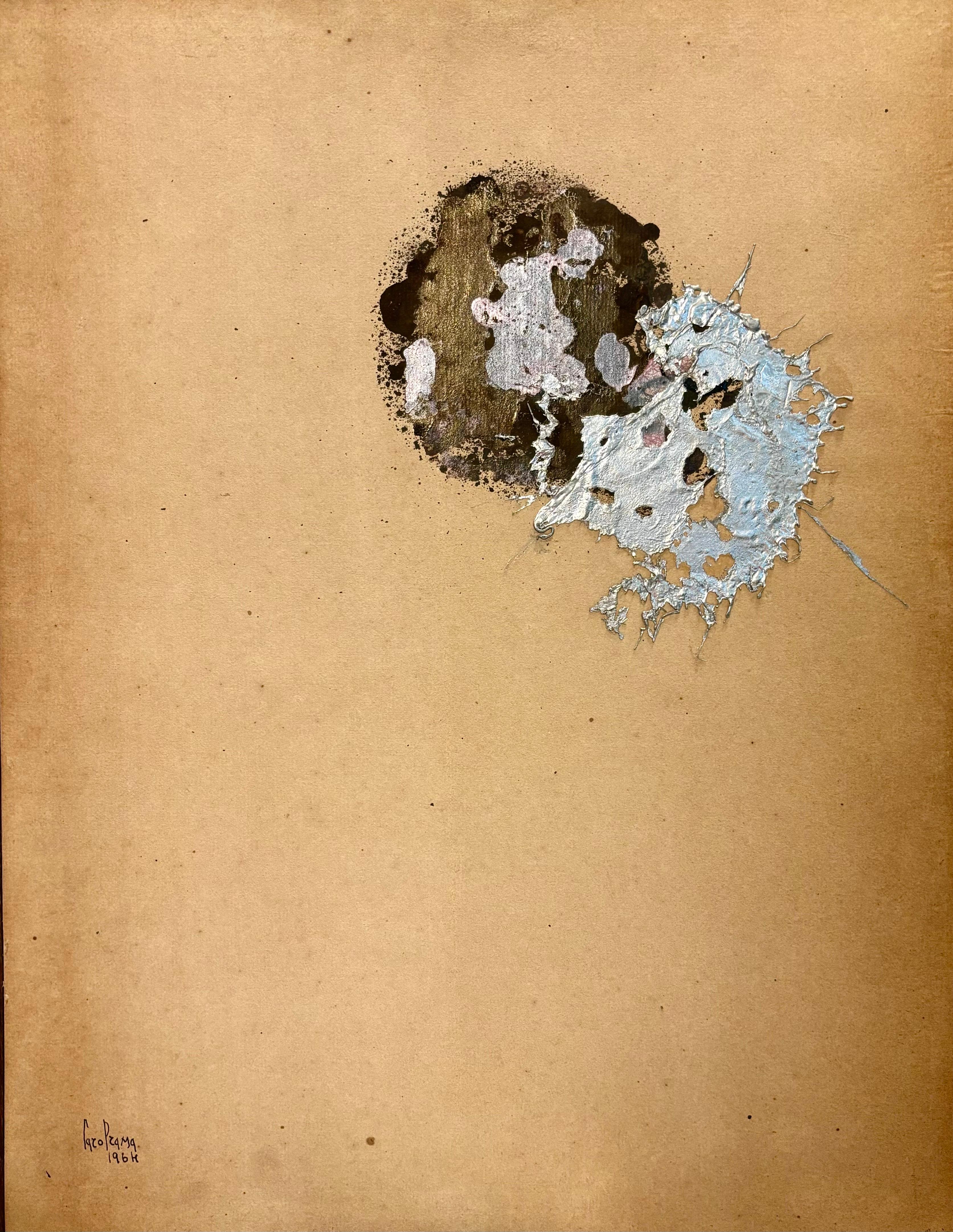 senza titolo  , inchiostro , nero, rosa  e metallo fuso 1964 cm. 44 x 34 - Painting di Carol Rama 