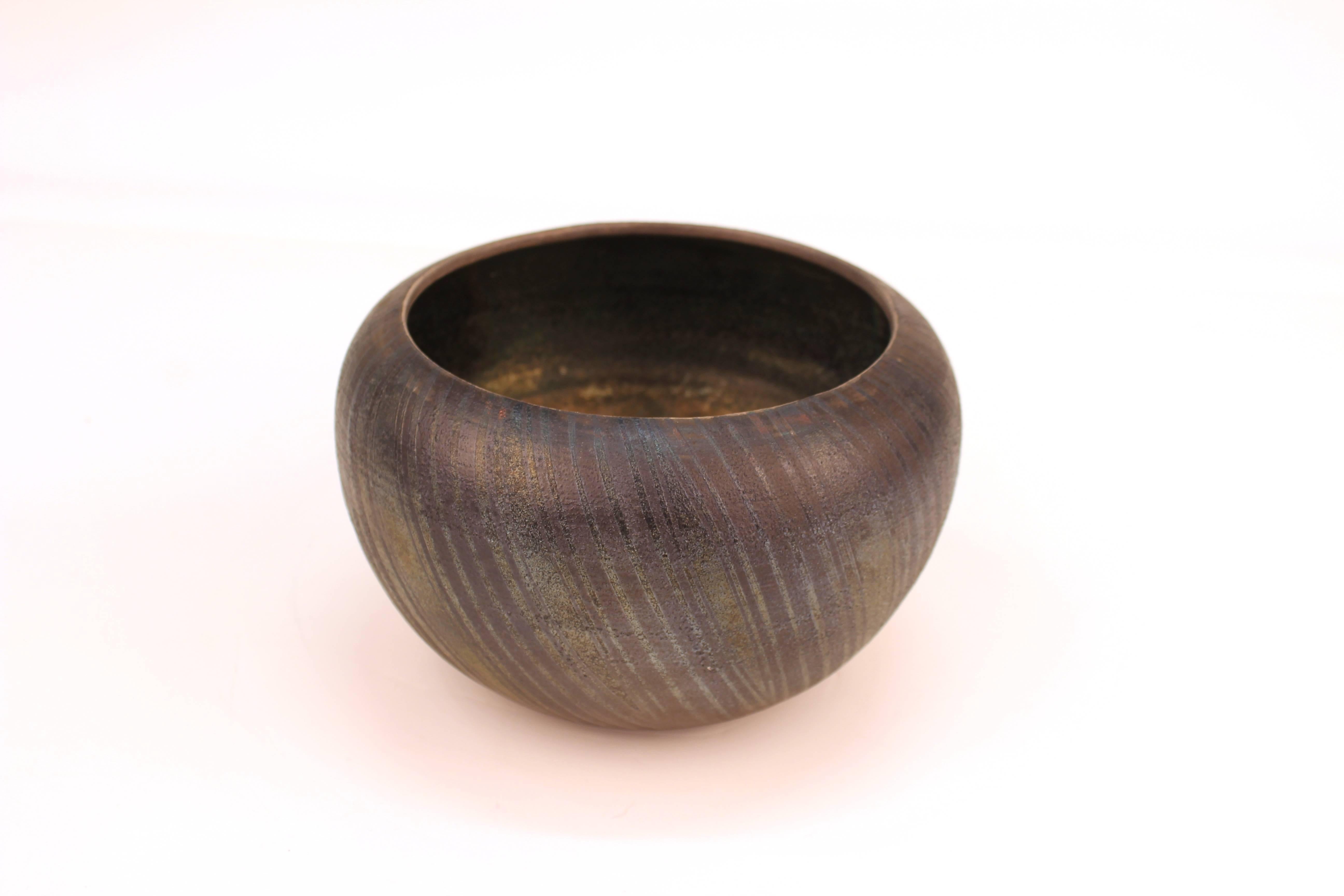 Modern Carol Rossman Raku-Fired Ceramic Bowl, Signed