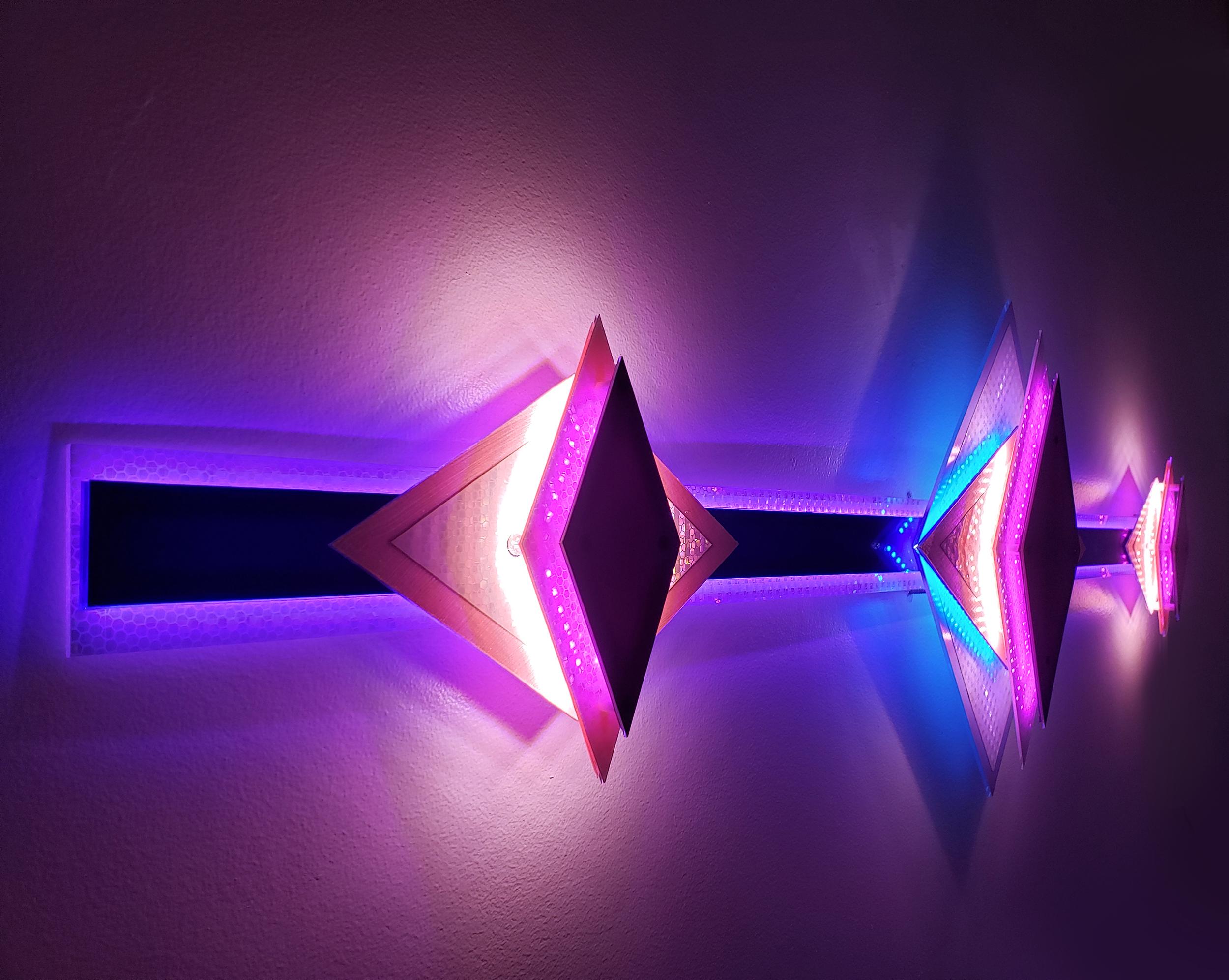 Carol Salmanson, Double Diamonds, 2018, LED, plexiglas, gels, irridescent paint For Sale 2