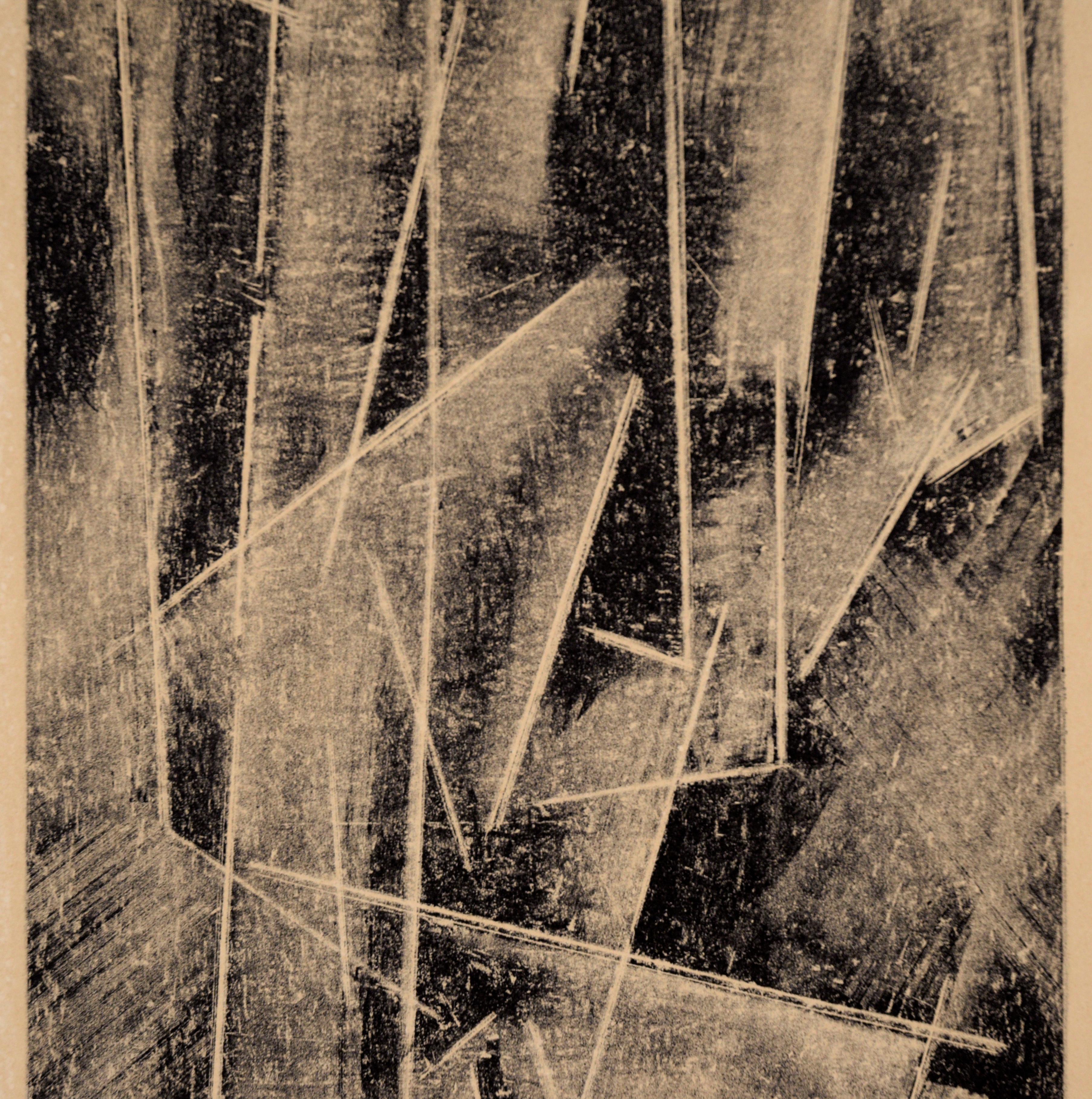 Vertical Geometric Abstract Etching by Carol Shaw For Sale 2