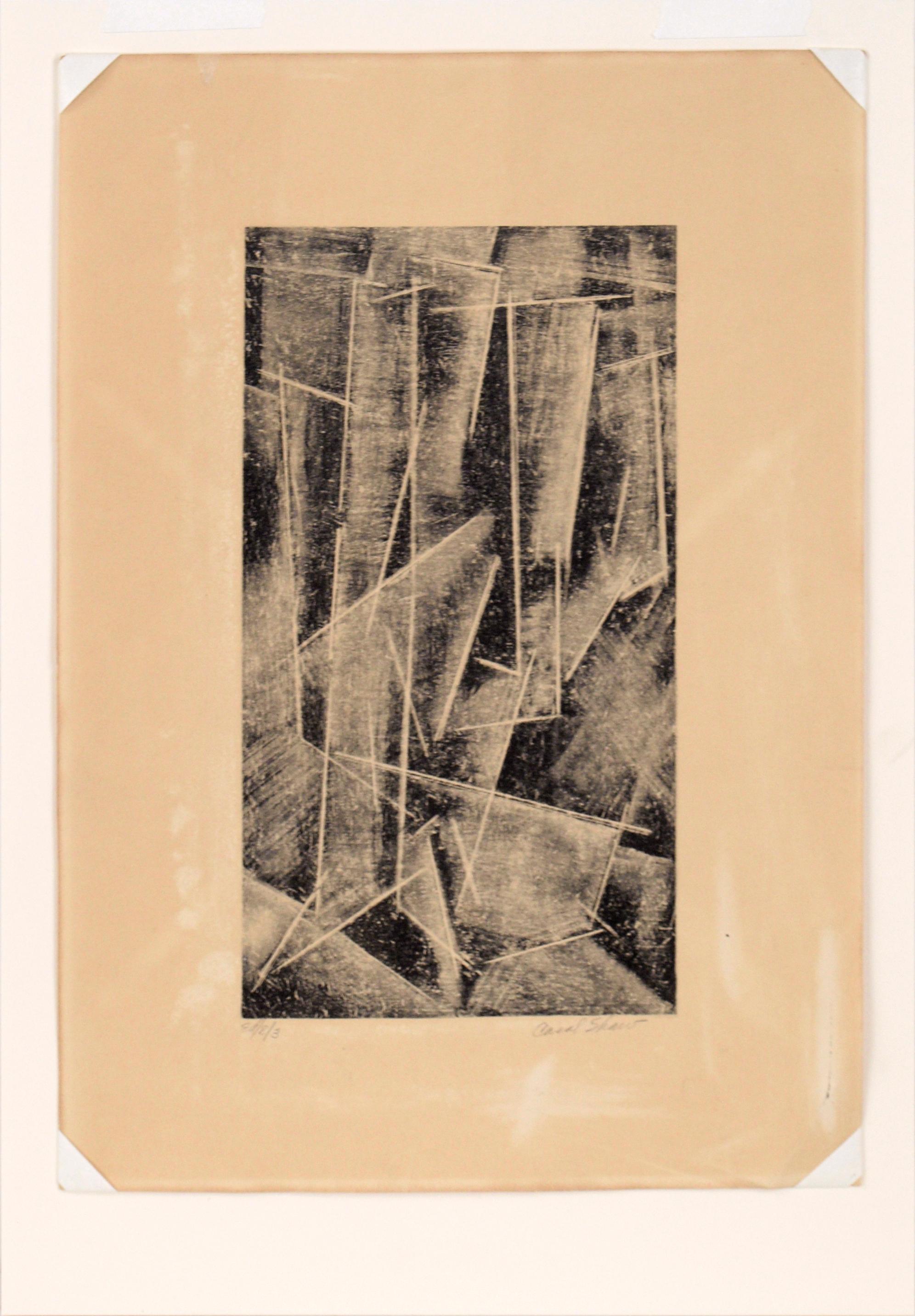Vertical Geometric Abstract Etching by Carol Shaw For Sale 6