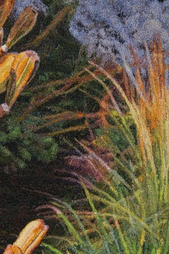 Bordado Contemporáneo Enmarcado, Textil Fotorrealista, Naturaleza, Plantas, Flores