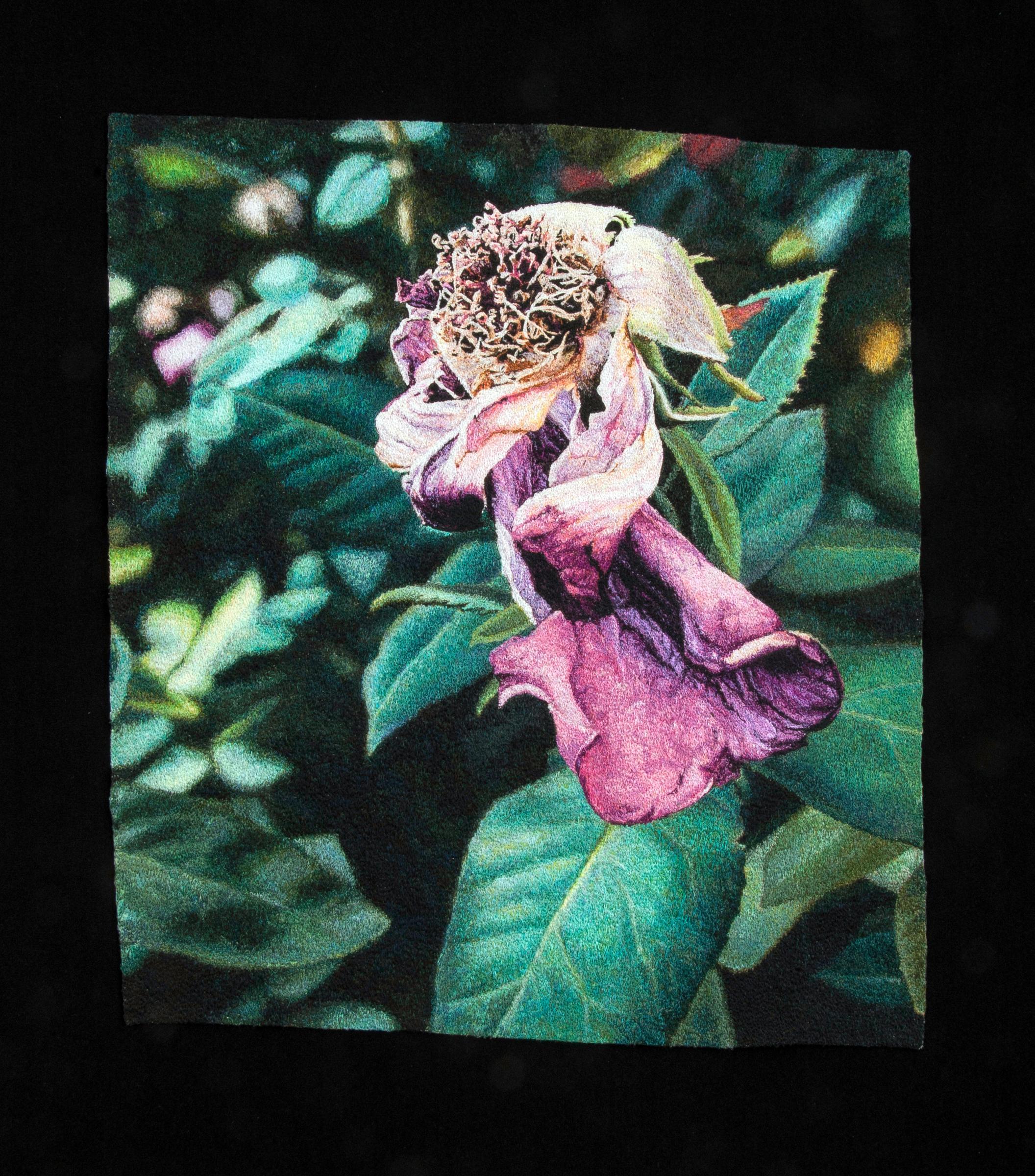 "Rosa desvanecida", Contemporáneo, Enmarcado, Textil, Bordado, Fotorrealismo