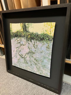 Roots on Stone by Carol Shinn, 24 x 23 inch, embroidery, framed