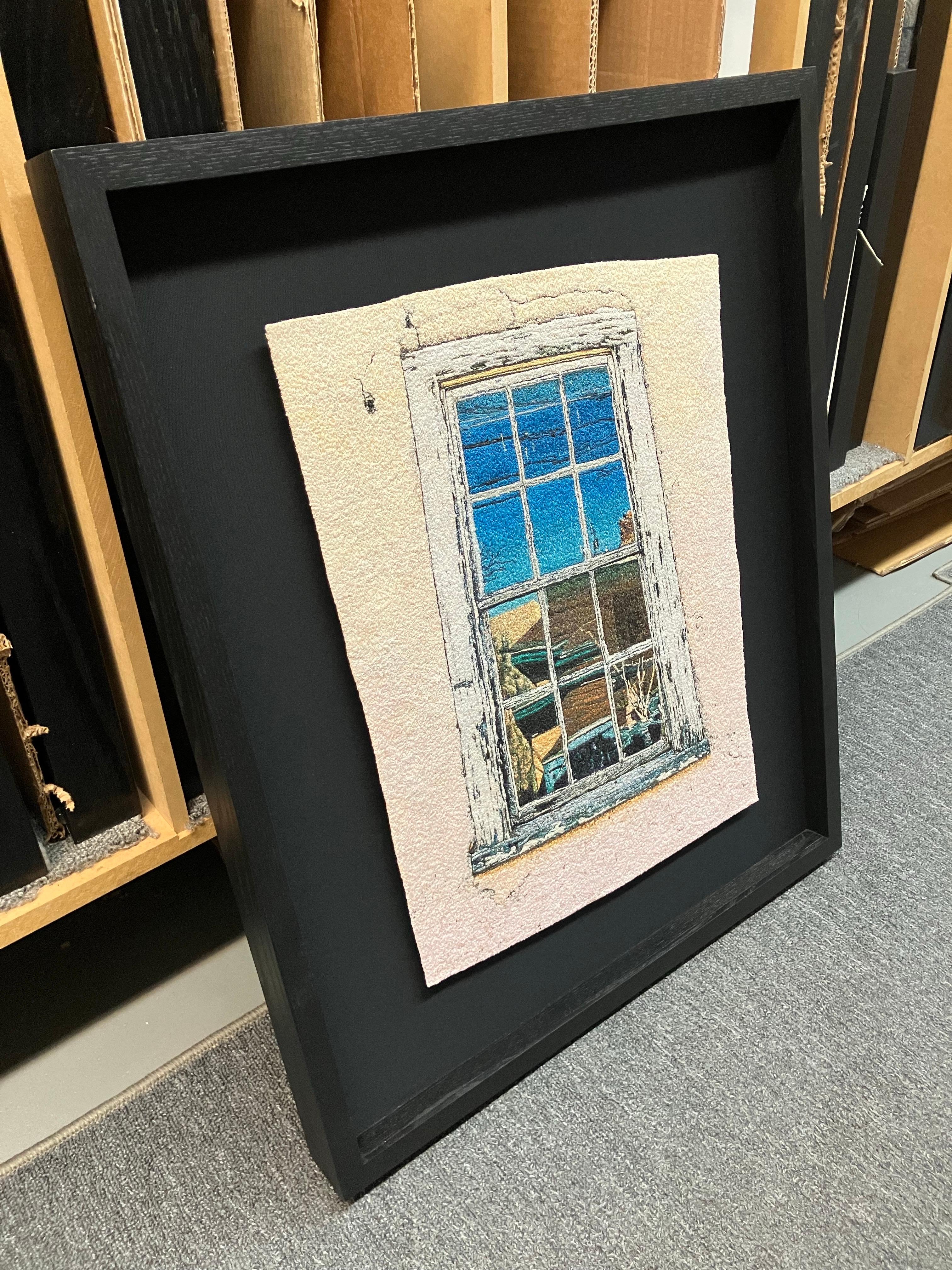 Reflejos de ventana, Carol Shinn, 2016, Bordado enmarcado, Fotorrealismo, Hilo en venta 3